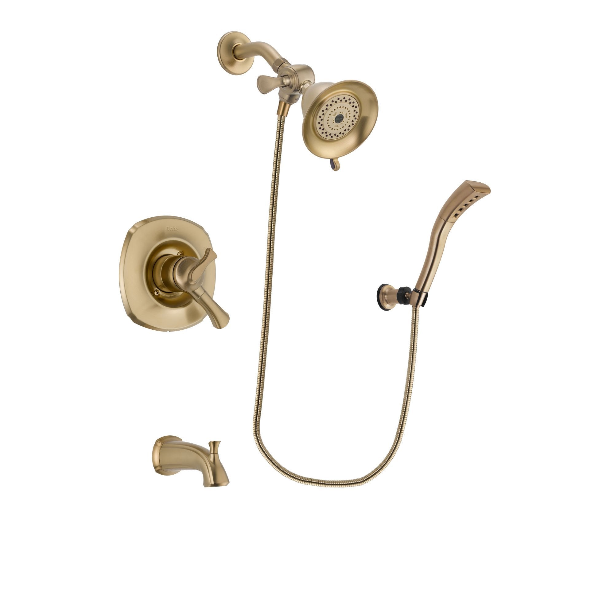 Delta Addison Champagne Bronze Dual Control Tub and Shower Faucet System with Water Efficient Shower Head, Wall Mount Handheld Spray, Rough-in Valve & Tub Spout - Modern Bathroom Upgrade for Luxury Spa Experience (Model DSP3649V)