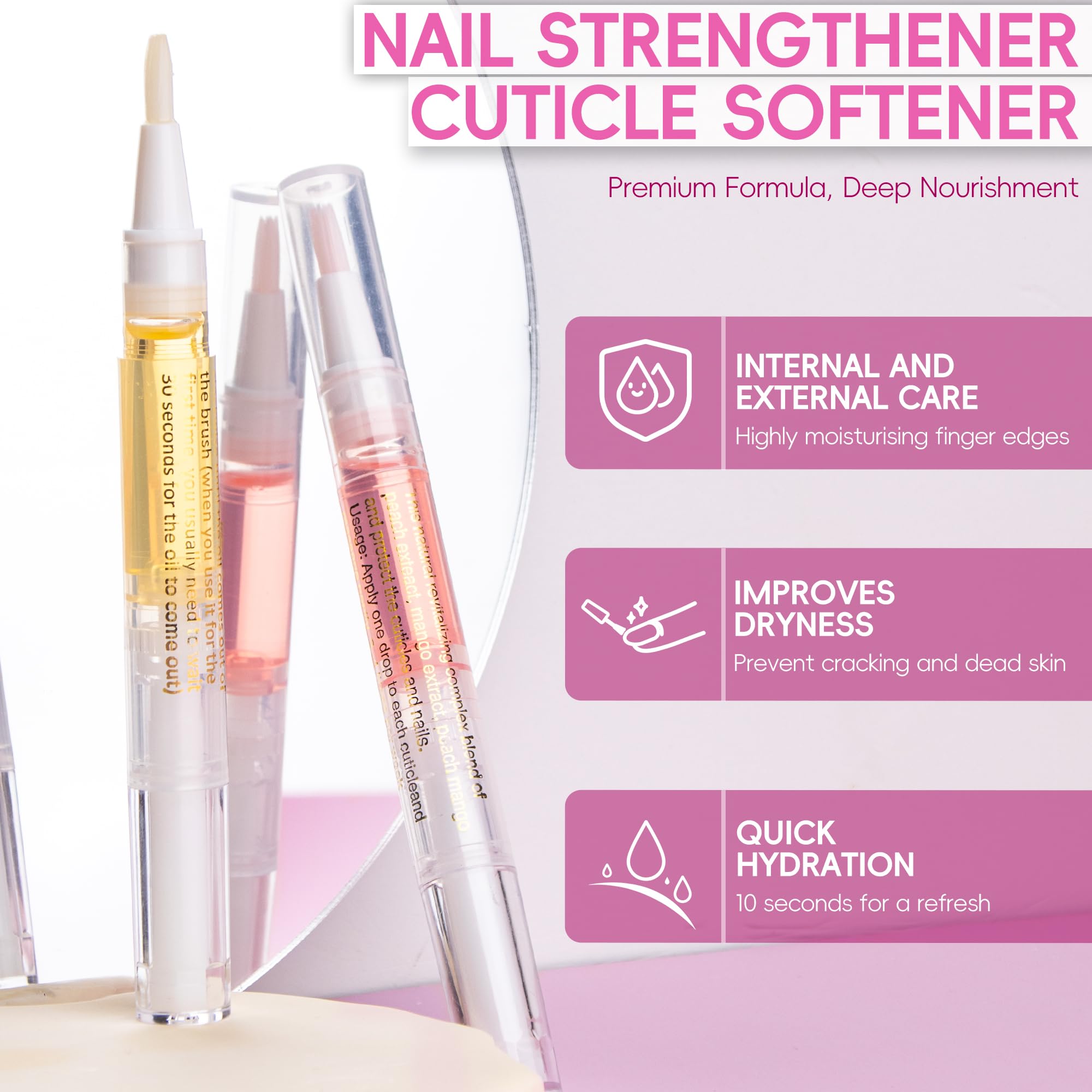 2PCS Cuticle Oil Pen for Nails - Nail Care Oil with Nail File - Moisturizing Cuticle Treatment to Prevent Dryness, Cracking & Hangnails - Deep Nourishment (Orange & Watermelon Flavor) - Perfect for At-Home Manicures & Professional Salon Use