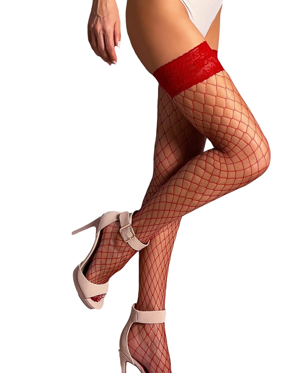 Mila Marutti Sexy Fishnet Thigh High Stockings for Women - Lace Top Fishnet Tights & Lingerie | Perfect for Date Night, Cosplay, and Boudoir Photography