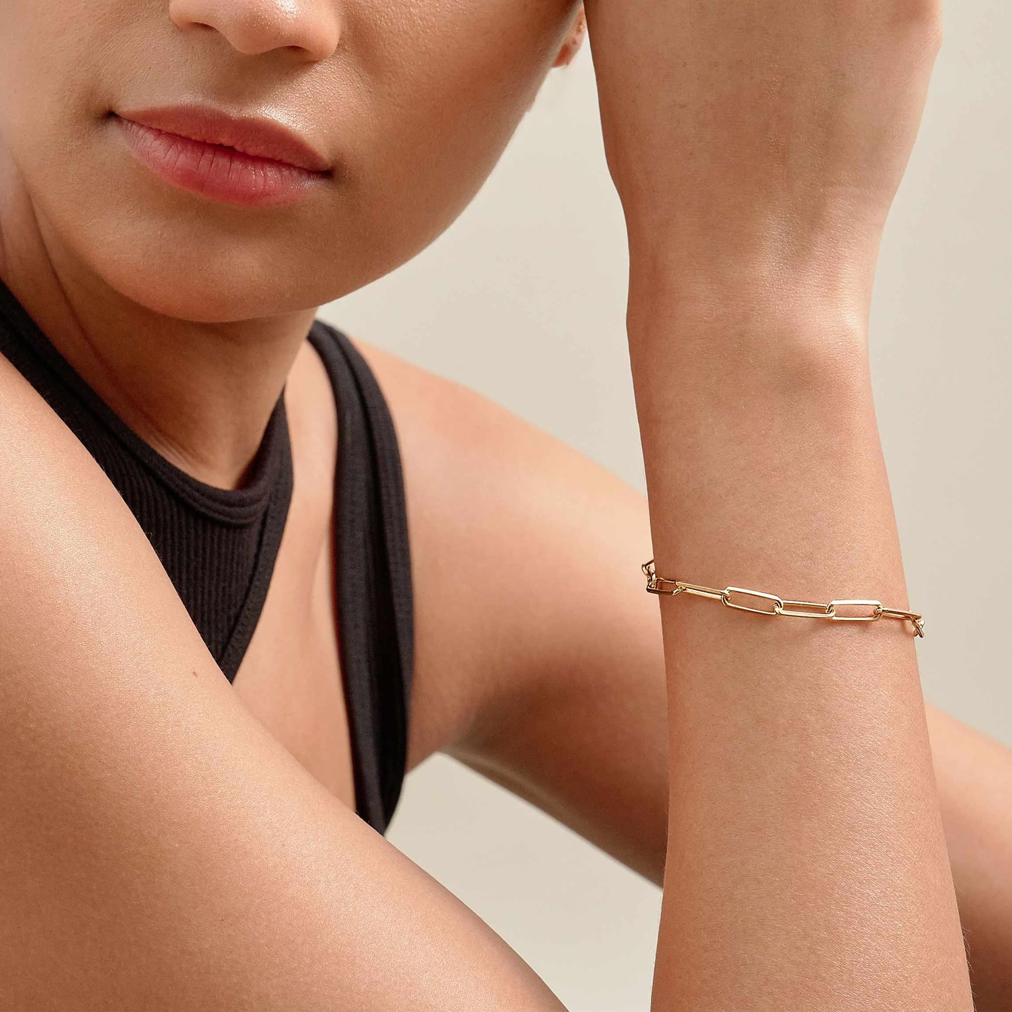 LeCalla 925 Sterling Silver Italian Paperclip Link Chain Bracelet for Women | Gold Overlay Paper-Clip Station Bracelet | Adjustable Sliding Bolo Bracelet - Perfect for Everyday Wear, Office & Special Occasions