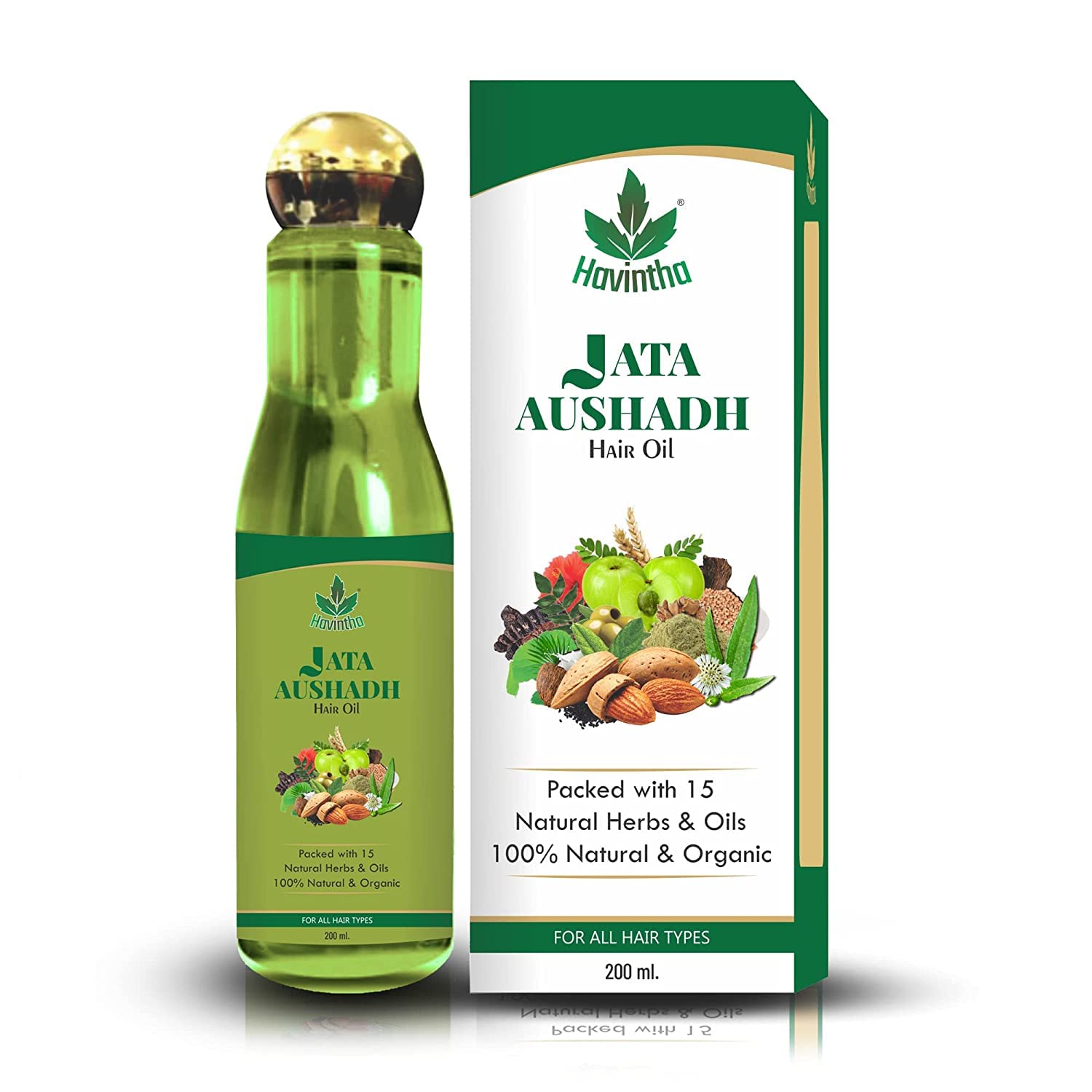 Havintha Natural Jata Aushadh Hair Oil for Hair Growth & Strength - 200ml with Jatamansi, Kalonji, Bhringraj & Almonds | 15 Herbal Ingredients for Thicker, Healthier Hair | Perfect for Daily Scalp Massage & Split End Treatment