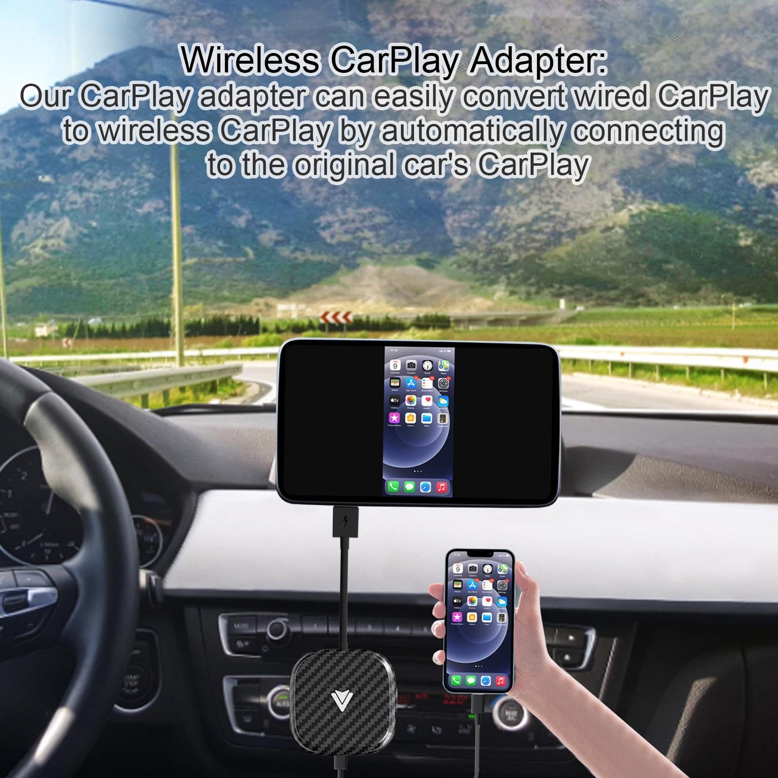 Wireless Car Adapter for iPhone & Android - Fast Transmission USB to Wireless Module - Mirror Phone to Car Screen for Navigation, Music & Calls