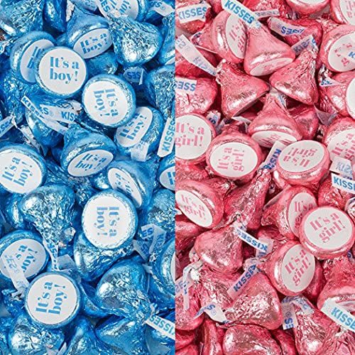 200ct Gender Reveal Candy Kisses (2 lbs) - Blue & Pink Baby Shower Favors with 'It's a Boy' & 'It's a Girl' Stickers - Perfect for Gender Reveal Parties, Baby Showers & Celebrations