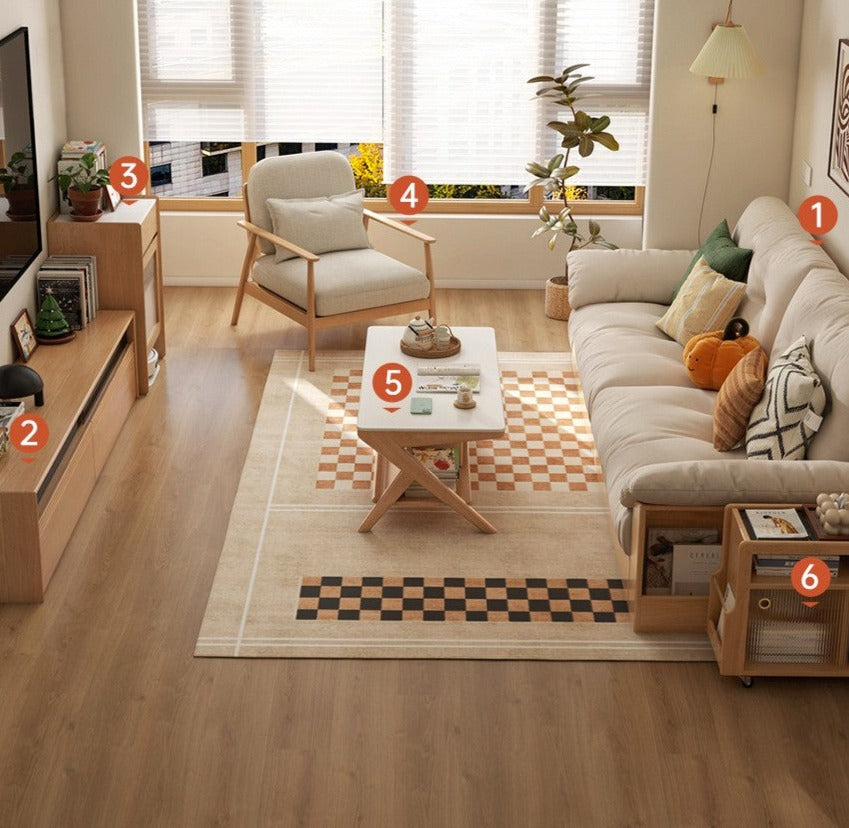 Modern Oak Solid Wood Storage Sofa Set - Log Style Combination Furniture for Living Room, Bedroom & Home Office