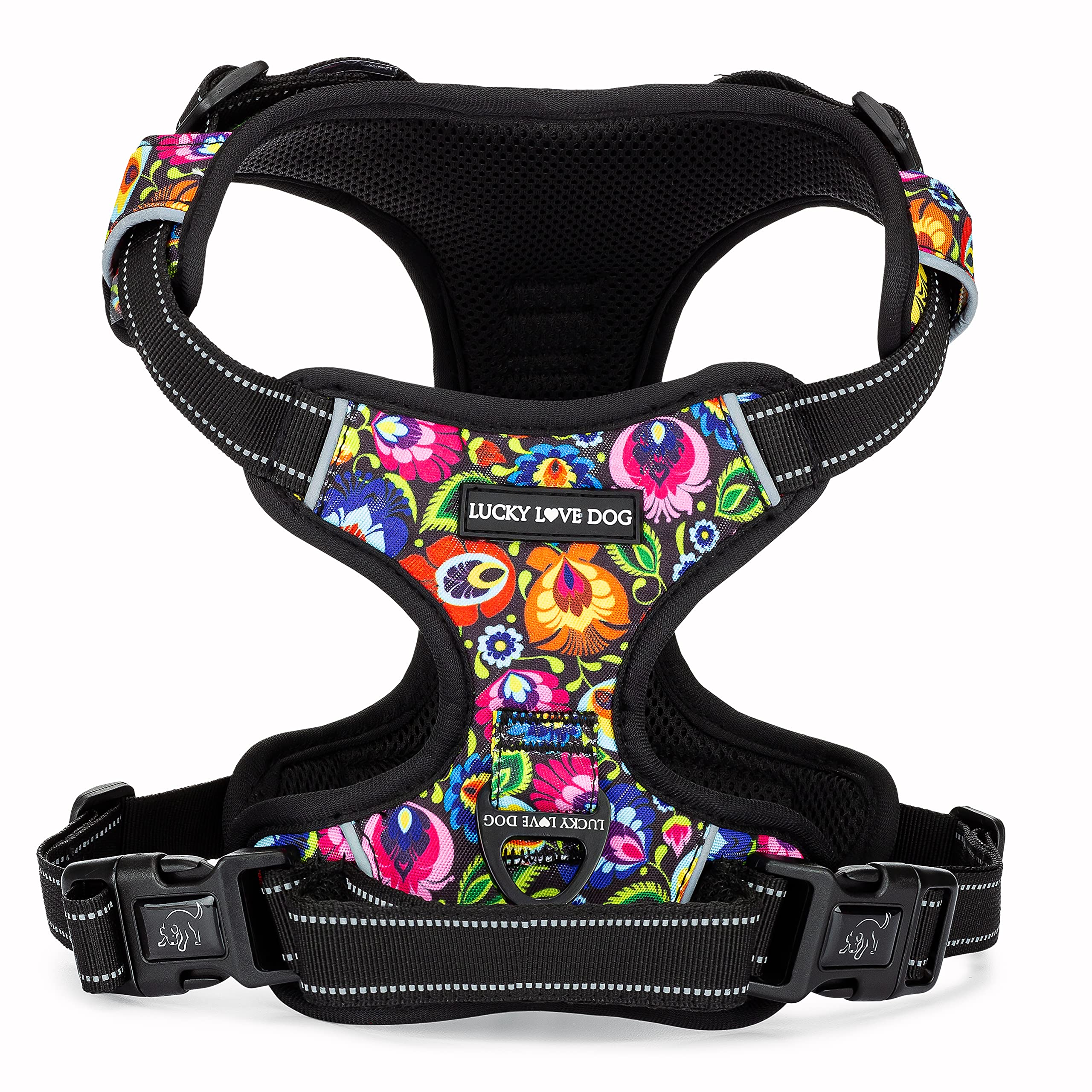 Lucky Love No Pull Dog Harness - Adjustable Pet Harness for Small Medium Large Dogs with Cute Floral Pattern (Blackbird, Small) | Perfect for Walking, Training & Outdoor Adventures