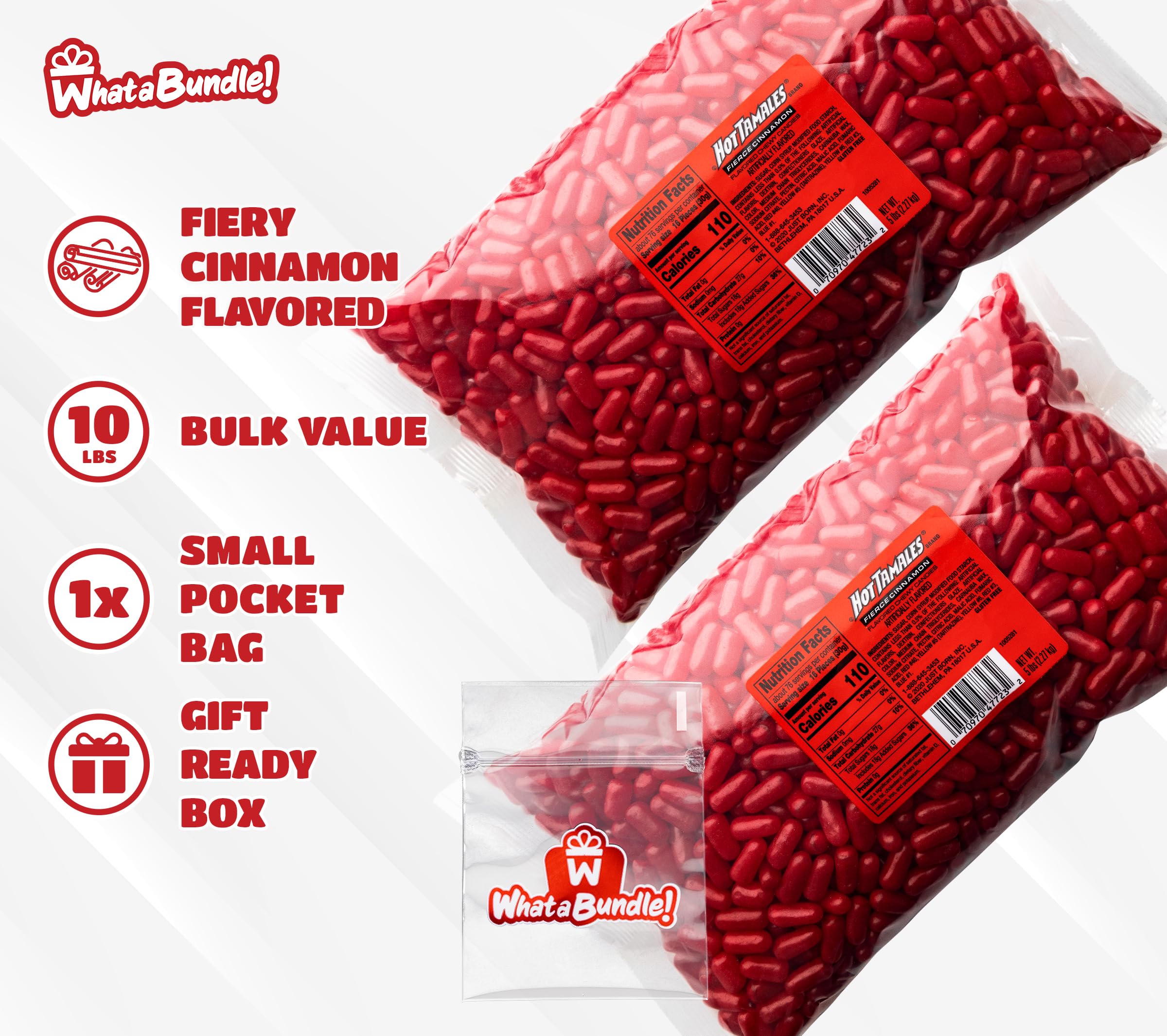Hot Tamales Cinnamon Chewy Candy - 10lbs Bulk Pack of Spicy Cinnamon Candy - Resealable Bag for Freshness - Perfect for Parties, Movie Nights & Office Snacks