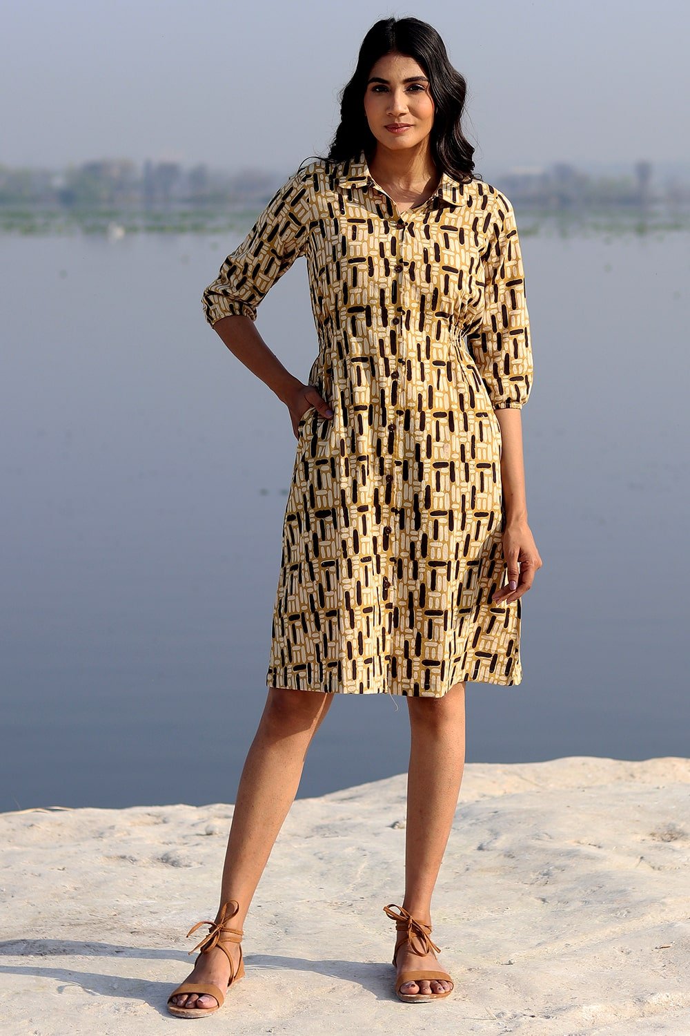 Organic Cotton Dress for Women - Comfortable & Breathable SootiSyahi 'Organic Cubes' Dress - Perfect for Casual Wear, Summer Outfits & Boho Style