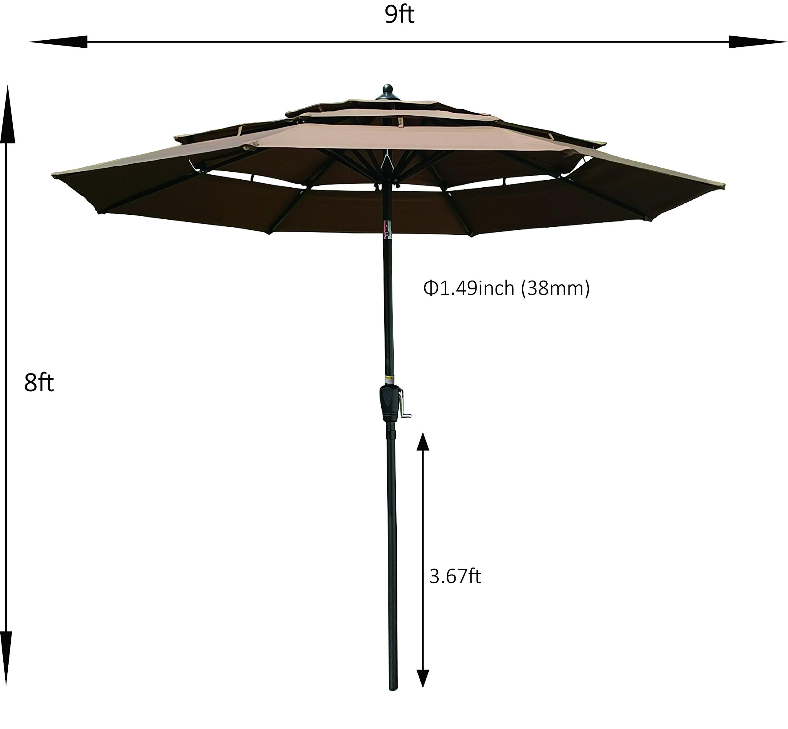 Harper & Bright Designs 9Ft 3-Tier Outdoor Patio Umbrella with Crank & Tilt - Windproof Market Umbrella for Garden, Lawn, Deck, Backyard & Pool - Perfect for Outdoor Dining, Coffee Shops & Beach Relaxation