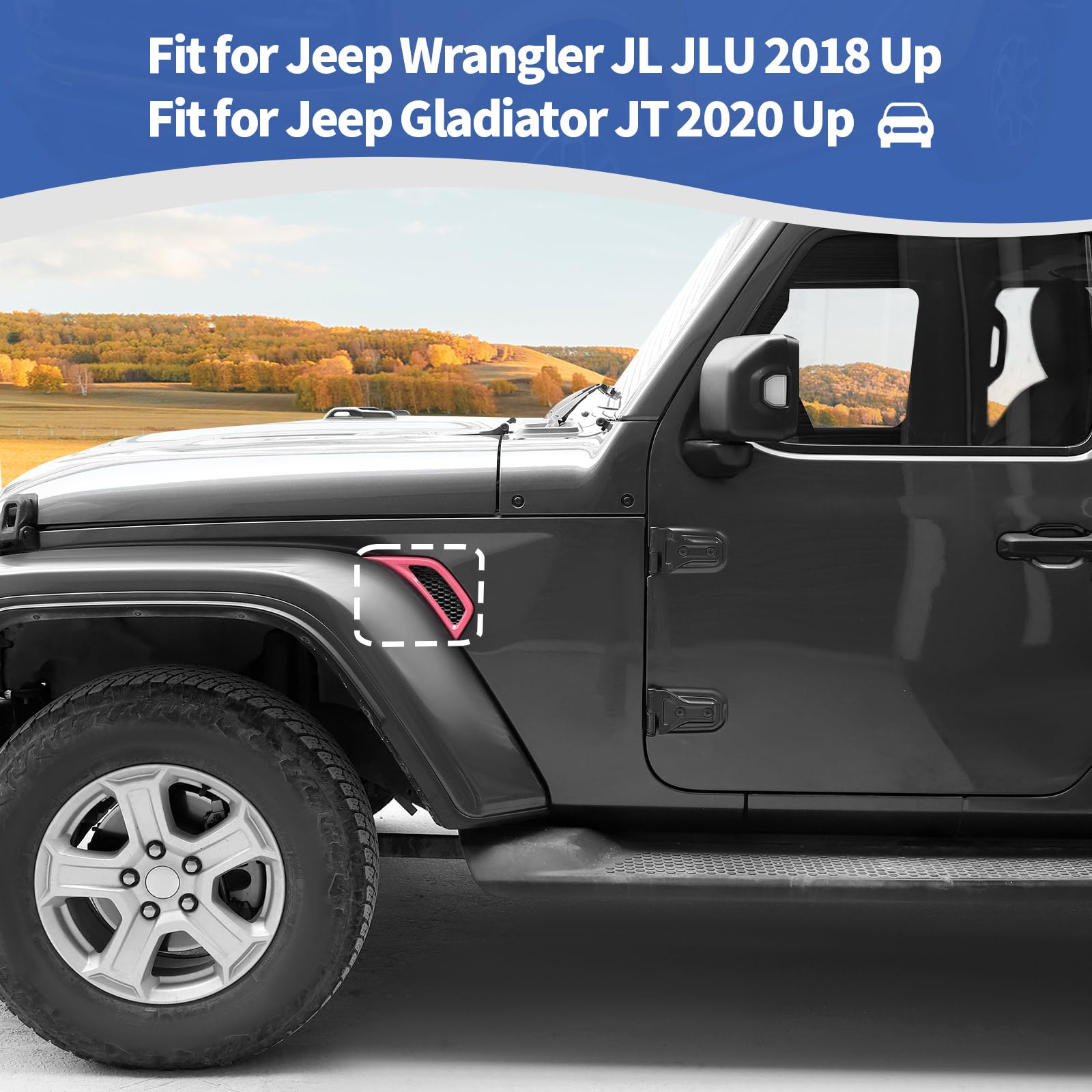 Jeep Wrangler JL JLU & Gladiator JT Side Fender Vent Decal Trim Cover - RT-TCZ Pink Exterior Accessories (2018-2024 Models, 2-Piece Set) - Enhance Off-Road Style & Protect Fenders