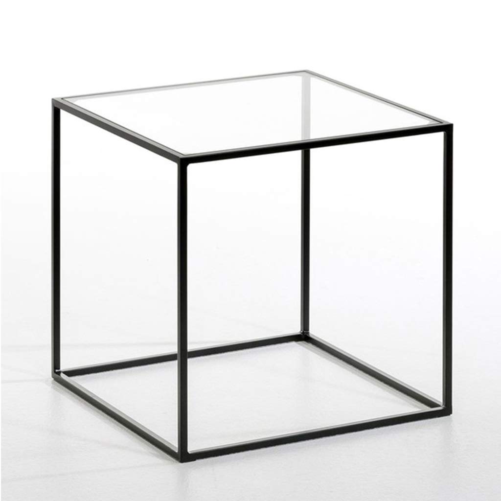 Modern Wrought Iron Coffee Table with Tempered Glass Top - Black Side Table for Living Room, Sofa, Balcony - Compact Size 43x43x43cm - Perfect for Small Spaces & Home Decor