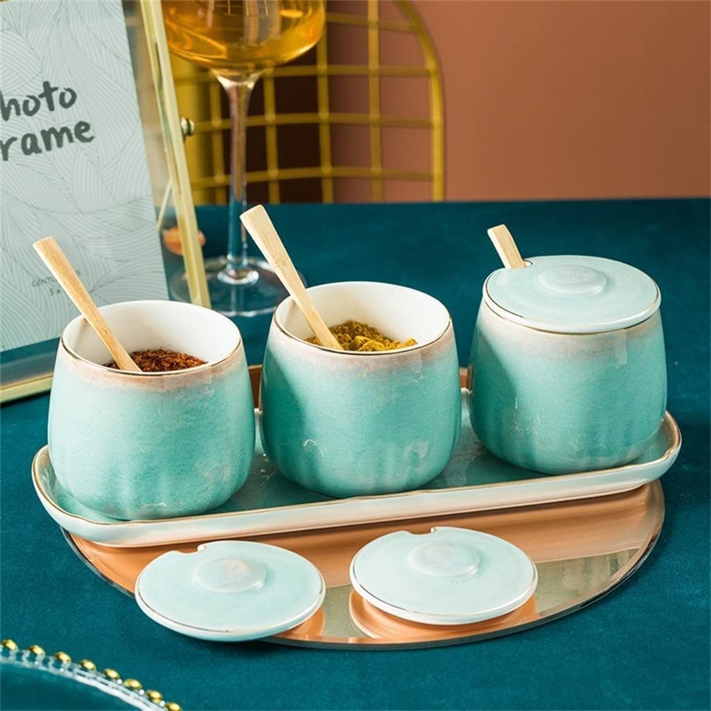 Premium Japanese Ceramic Seasoning Pot Set - 3-Piece Kiln-Fired Spice Storage Containers for Salt, Sugar & Spices | Elegant Kitchen Organizer for Countertop & Dining Table Display