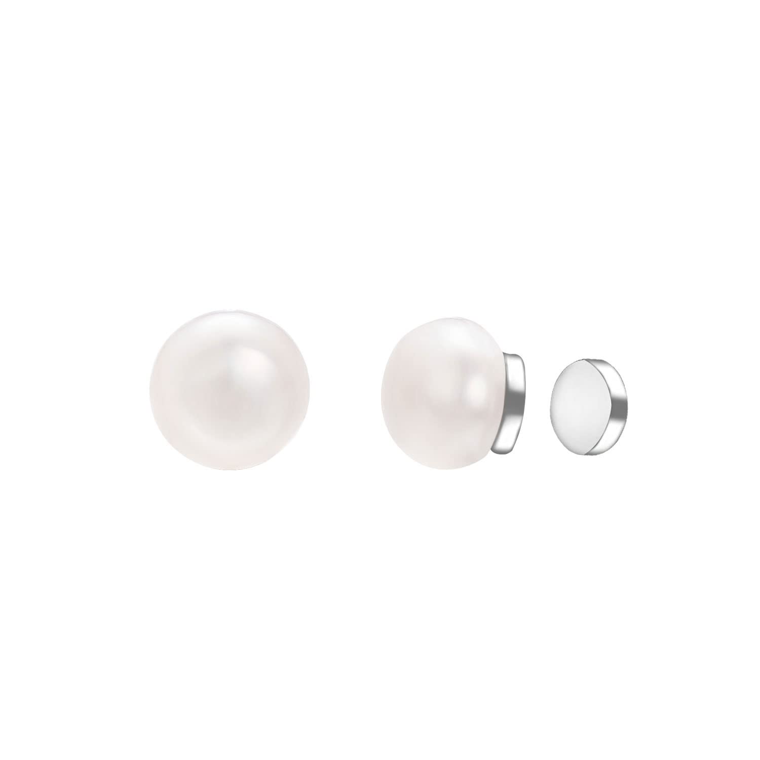 Magnetic Pearl Earrings for Women - 6mm & 8mm Freshwater Pearl Clip-On Earrings, Silver Magnetic Fake Earrings for Non-Pierced Ears | Perfect for Work, Parties & Special Occasions