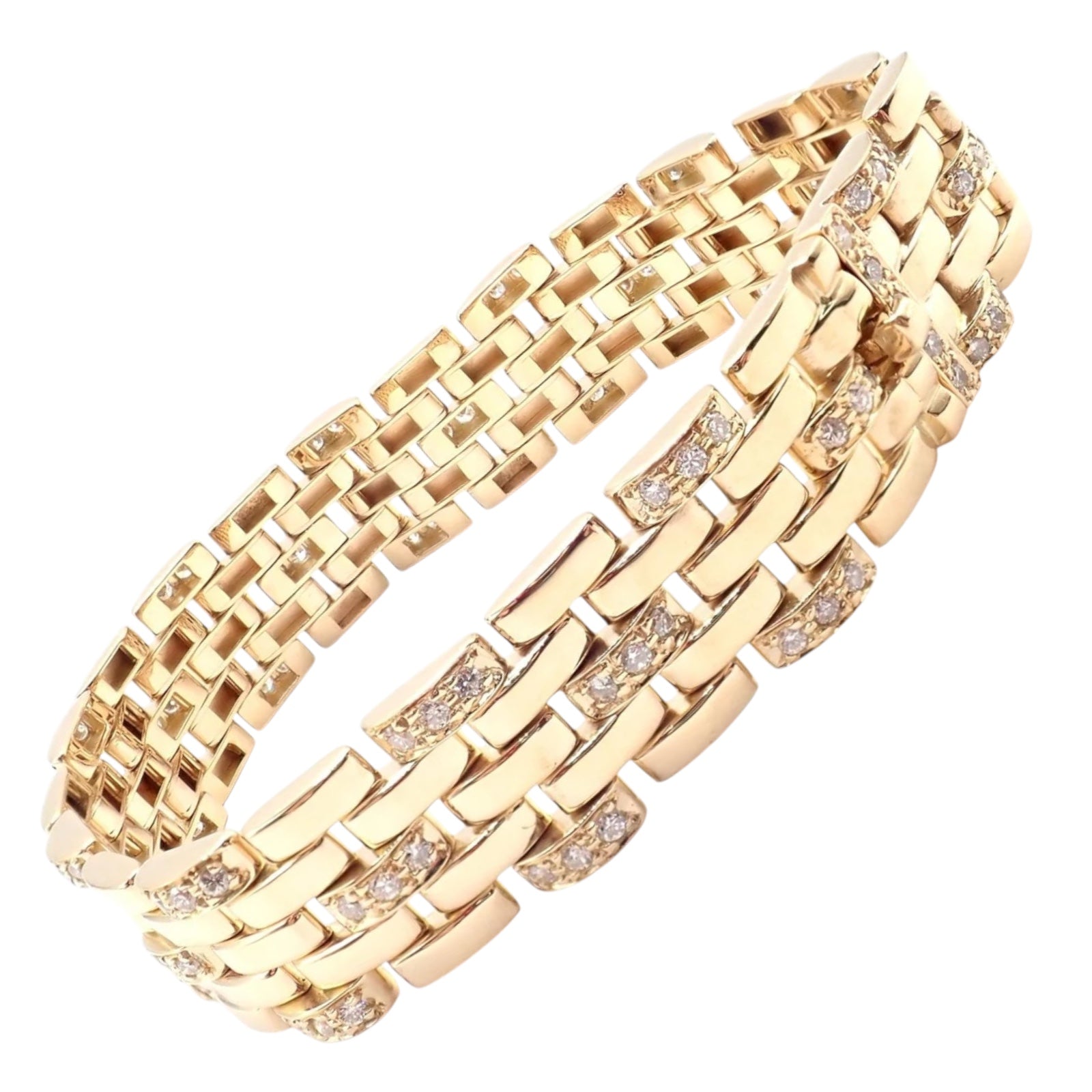Authentic Cartier Maillon Panthere 18K Gold Diamond Five Row Link Bracelet for Women - Luxury Jewelry Gift for Anniversary, Birthday & Special Occasions