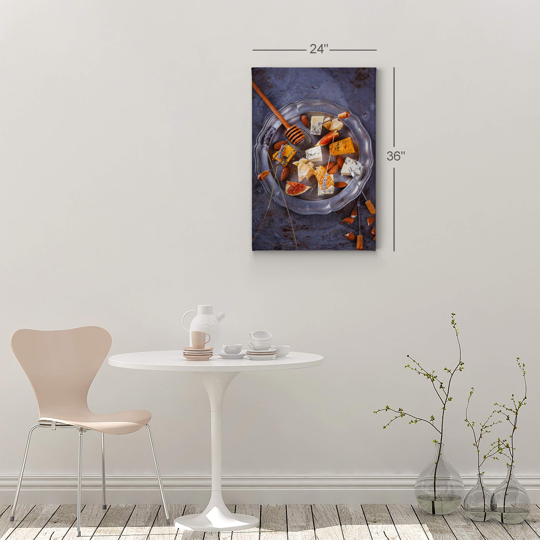 Delicious Cheese Plate & Honey Kitchen Canvas Wall Art Print - Modern Farmhouse Decor for Restaurant, Cafe & Dining Room - Housewarming Gift (36x24) Ready to Hang - Perfect for Rustic Kitchens & Cozy Dining Spaces