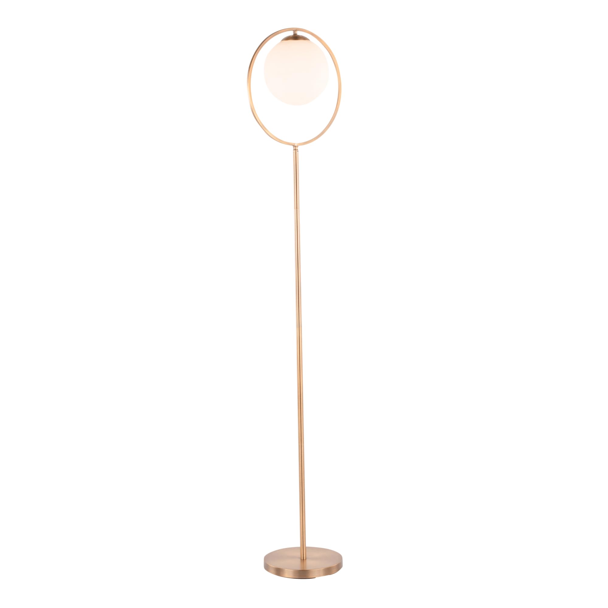 Moon Contemporary Gold Metal & Frosted Glass Floor Lamp - Modern Standing Lamp for Living Room, Bedroom & Corner Decor - Tall Ambient Lighting for Home, Office & Reading Nook