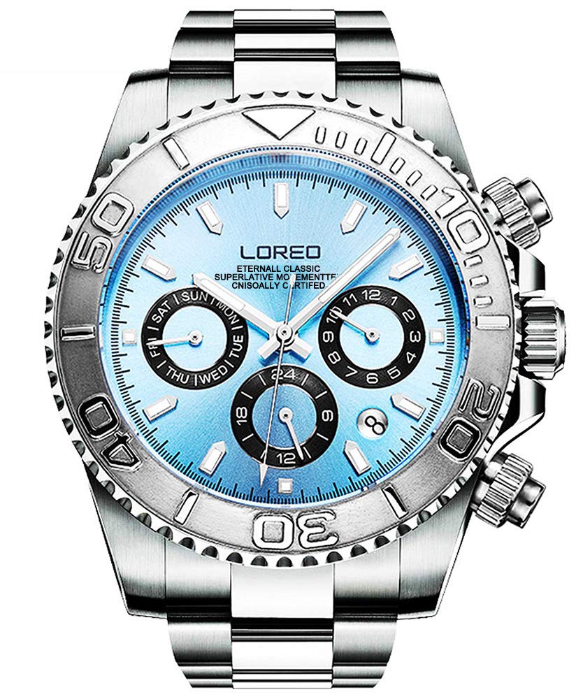 LOREO Men's Automatic Watch - Stainless Steel, Sapphire Glass, Ceramic Bezel, Date Display, Waterproof Military Dive Watch for Men | Perfect for Swimming, Diving & Everyday Wear