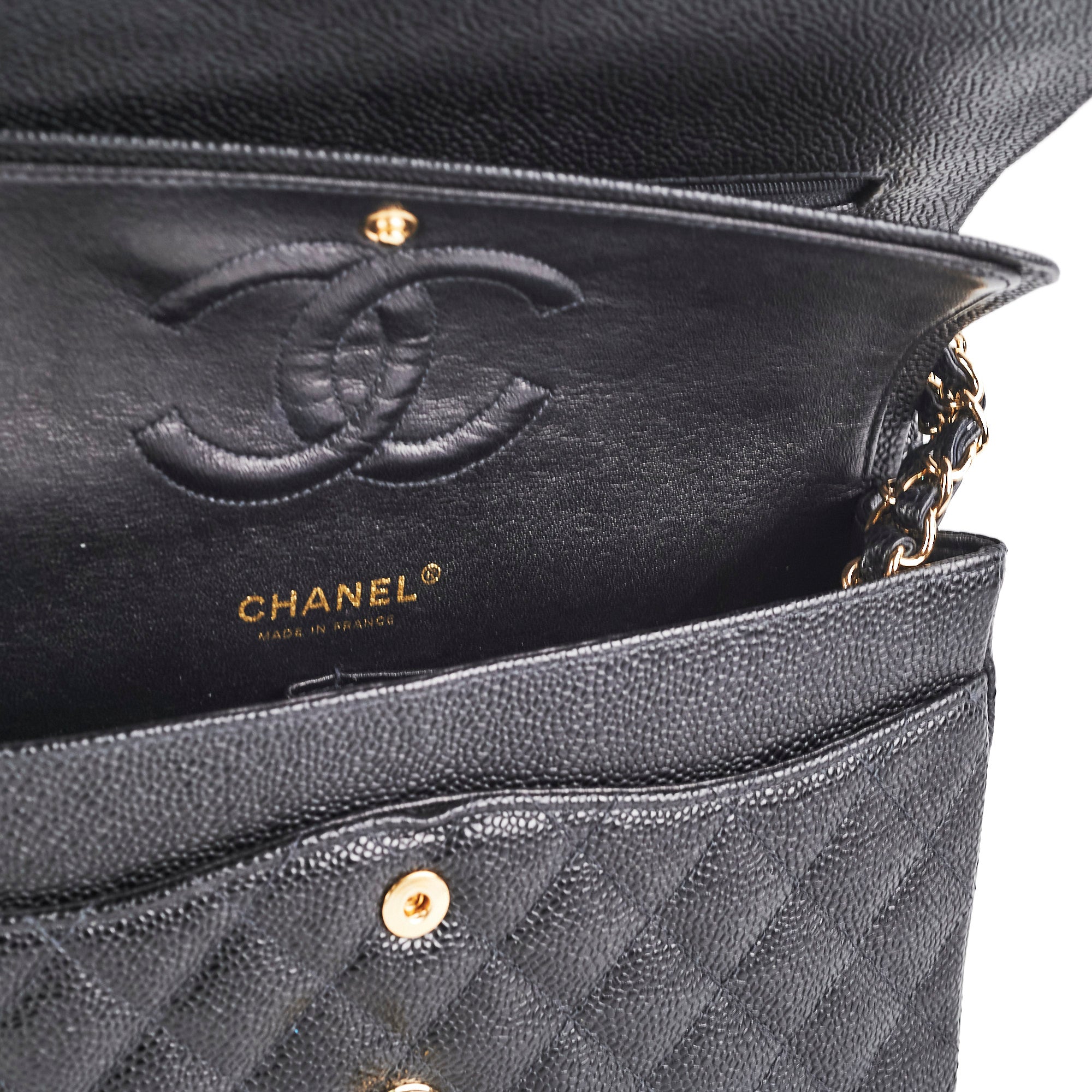 Chanel Medium/Large Classic Flap Bag in Black Caviar Leather - Series 8 | Luxury Designer Handbag for Women, Perfect for Work, Evening Events & Everyday Use