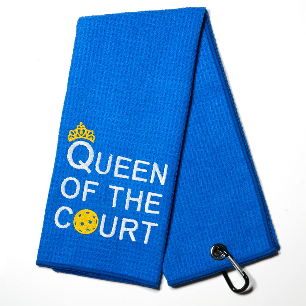 Queen of The Court Embroidered Pickleball Towel - Premium Sports Towel for Men & Women - Perfect Pickleball Gift for Players, Fans, Birthdays & Retirement - Great for Courtside, Gym & Outdoor Activities