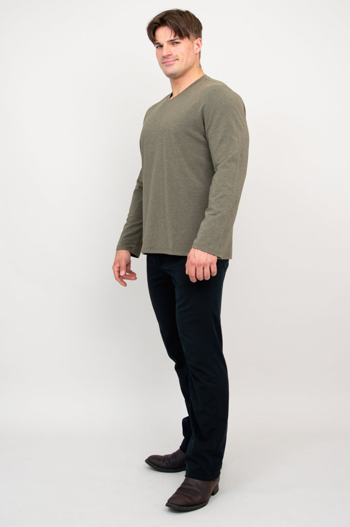 Adam Men's Long Sleeve Shirt - Yarn Dyed Khaki Bamboo Fabric - Comfortable Casual Wear for Office, Travel & Outdoor Activities