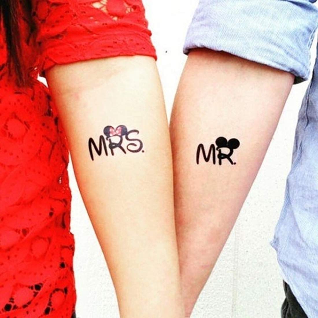 Waterproof Temporary Tattoos for Women & Men - 3D Mr & Mrs Couple Tattoos (10.5x6cm) - Perfect for Weddings, Anniversaries & Romantic Date Nights