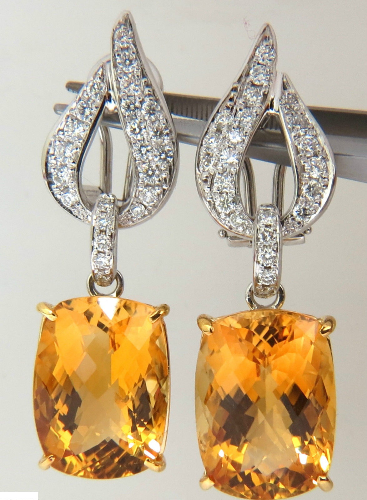 26.50CT Natural Golden Citrine Diamond Dangle Earrings in 14K Gold - Elegant Drop Earrings for Women, Perfect for Weddings, Parties & Special Occasions