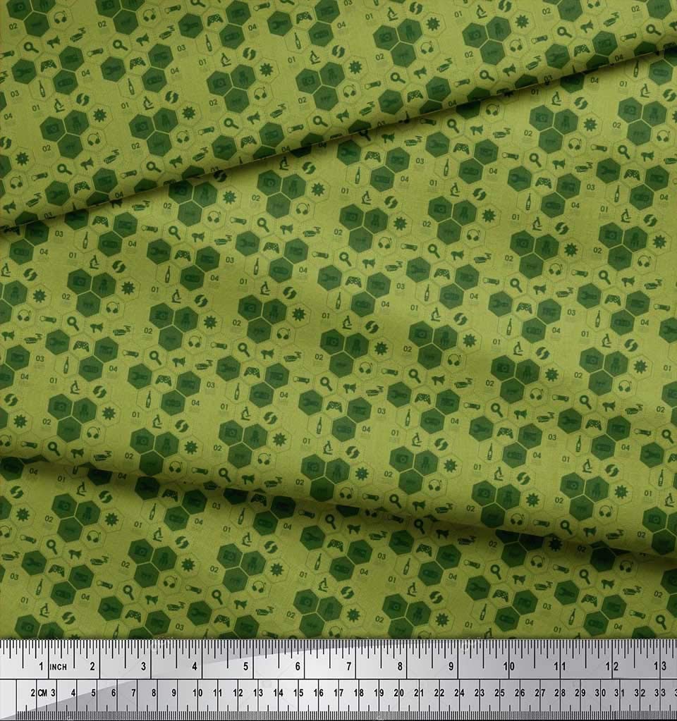 Soimoi 100% Cotton Canvas Fabric by The Yard - 42 Inch Wide - Green Camera Headphone & Megaphone Print - Perfect for DIY Crafts, Sewing Projects, Apparel & Home Decor