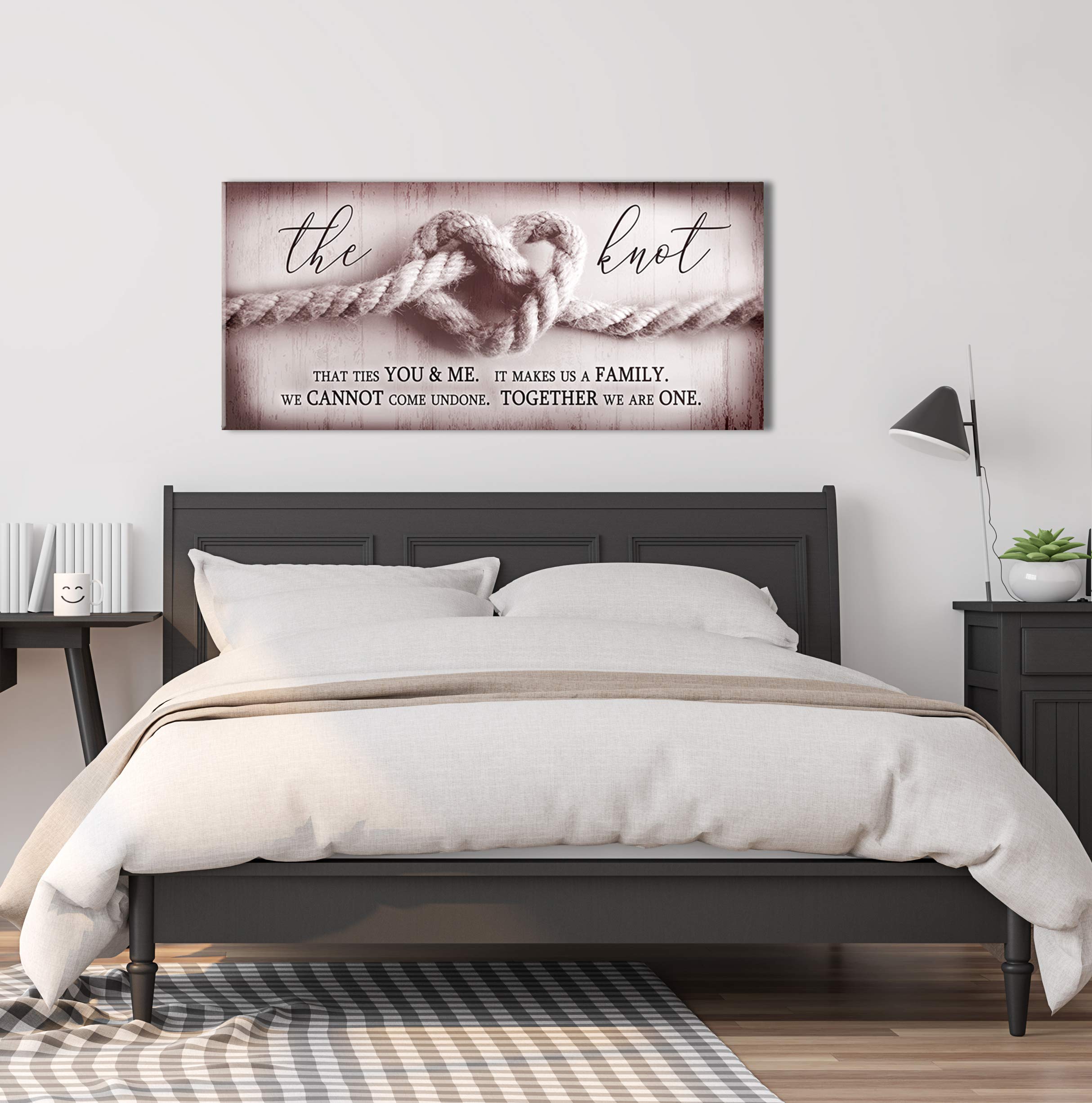 Romantic Wine Red The Knot Wall Art - 60x27 Inch Framed Love Sign for Bedroom Decor | Large Over the Bed Wall Décor for Couples | Perfect for Master Bedroom, Wedding Gift & Anniversary Present