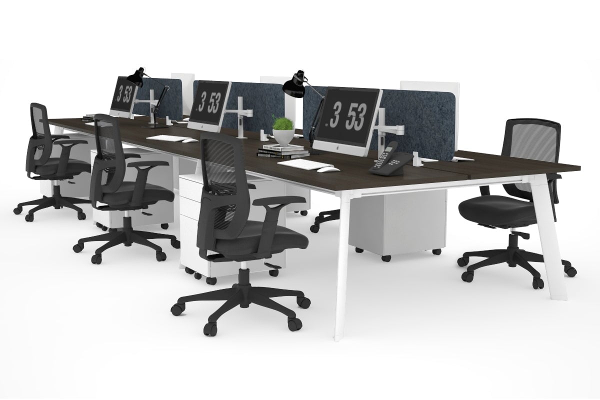 6-Person Workstation with White Frame - 1400L x 700W Dimensions - Ideal for Office, Coworking Spaces & Home Offices