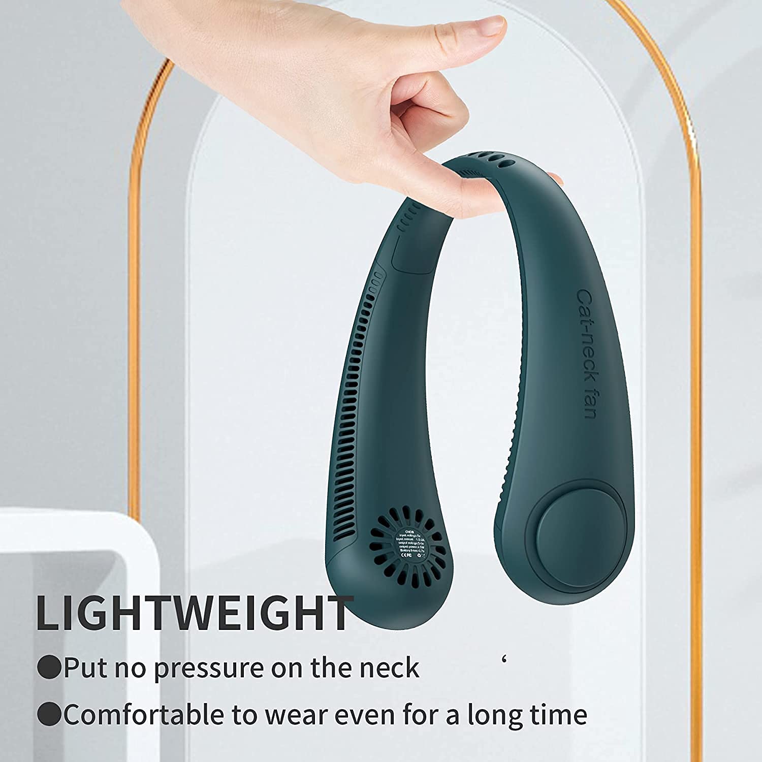 Firstone 360° Bladeless Neck Fan - Rechargeable USB Wearable Cooling Fan with Headphone Design, 3 Speed Adjustable for Home, Office, Travel & Outdoor Activities - Hands Free Personal Fan (Dark Green) - Perfect for Summer, Gym, Hiking, and Hot Weather Use
