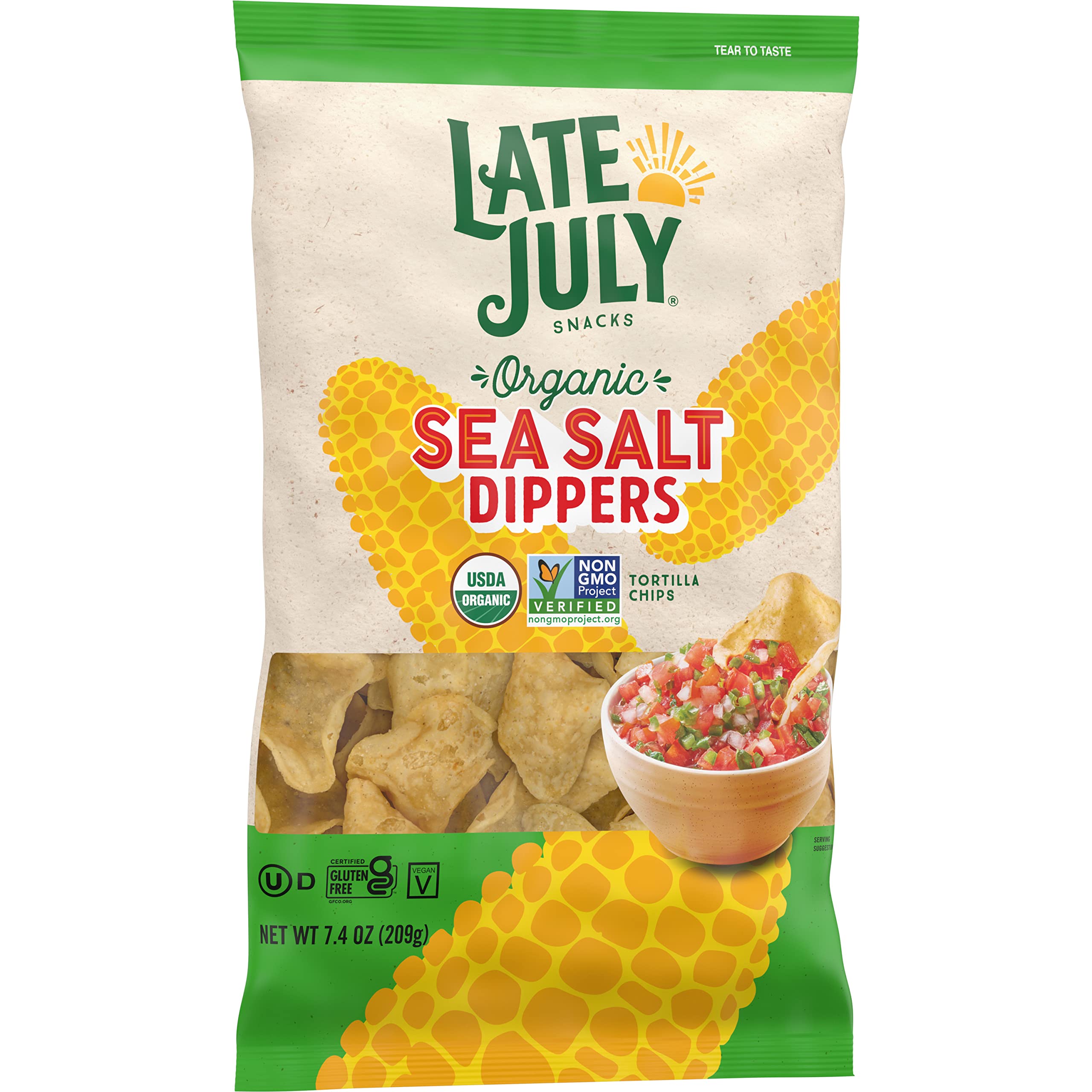 Organic White Corn Tortilla Chips by Late July Snacks - 7.4oz Bag (Pack of 9) | Gluten-Free, Non-GMO Dippers for Parties, Nachos & Healthy Snacking