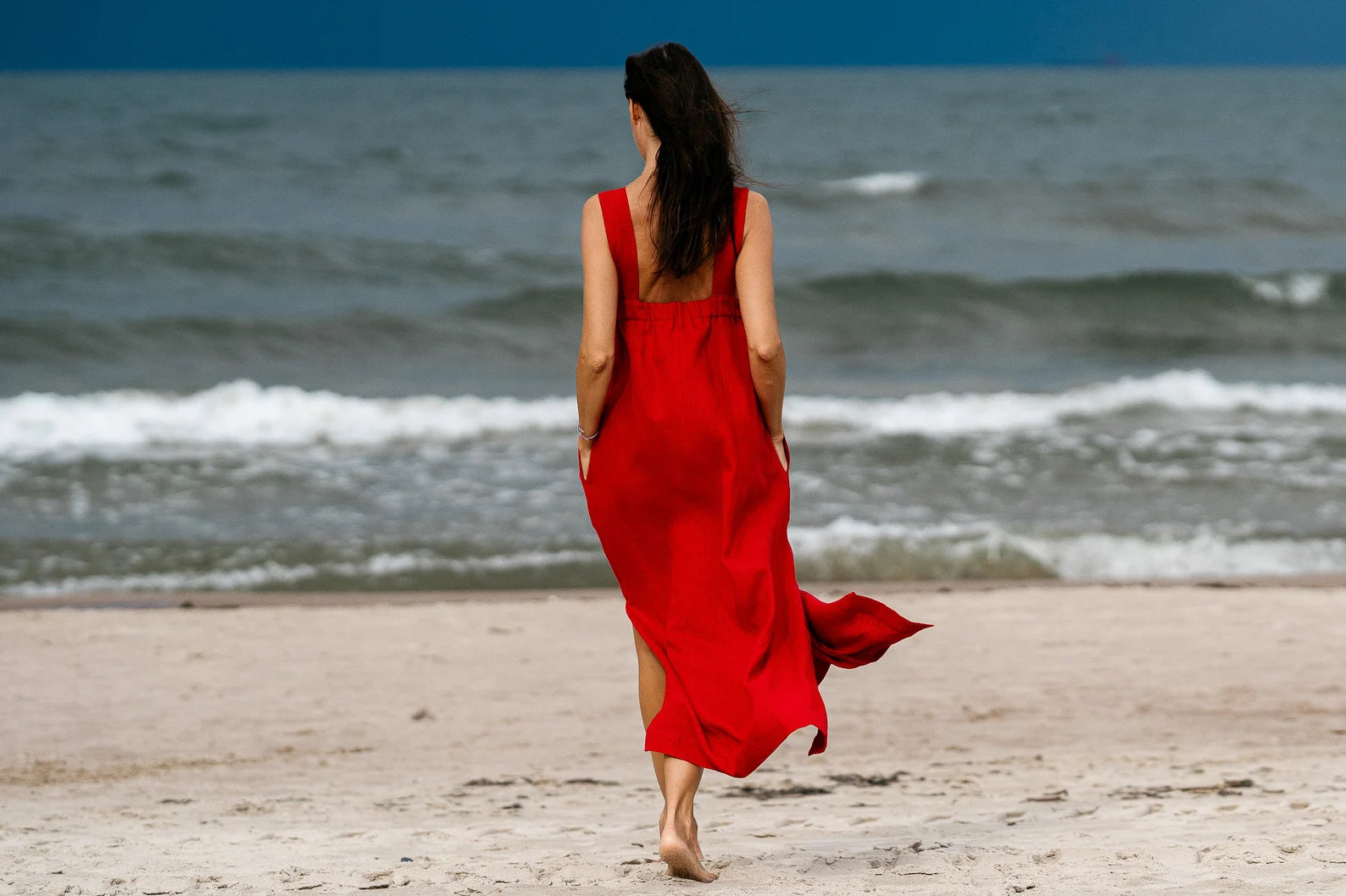 ADELE Linen Strap MAXI Dress in Red - Flowy Summer Dress for Beach, Vacation & Casual Outings