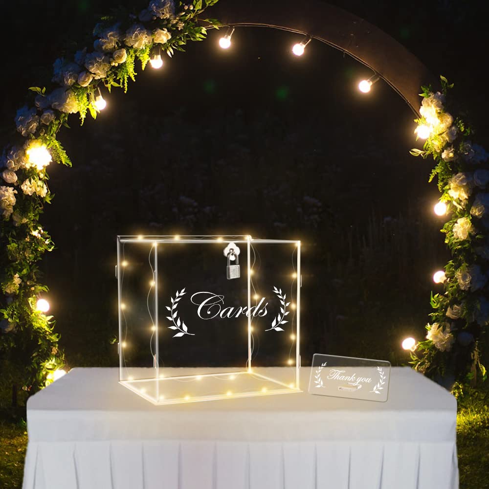 Clear Acrylic Card Box with Lock - Gift Card Holder for Wedding, Anniversary, Birthday & Graduation | Money Box for Reception, Bridal Shower & Rustic Decorations | Perfect for Party Favors & Cash Gifts