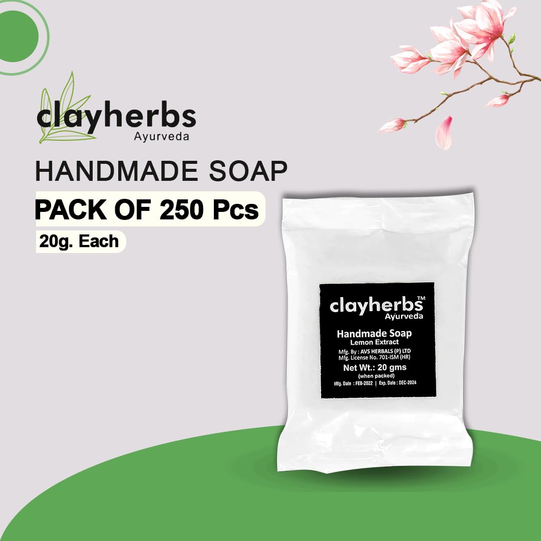 Clayherbs 20g Travel Size Soap Bars (250 Pack) - Mini Lemon Scented Cleansing Soaps for Hotels, Airbnb & Guest Bathrooms | Bulk Toiletries & Bath Amenities | Perfect for Travel, Hospitality & Vacation Rentals
