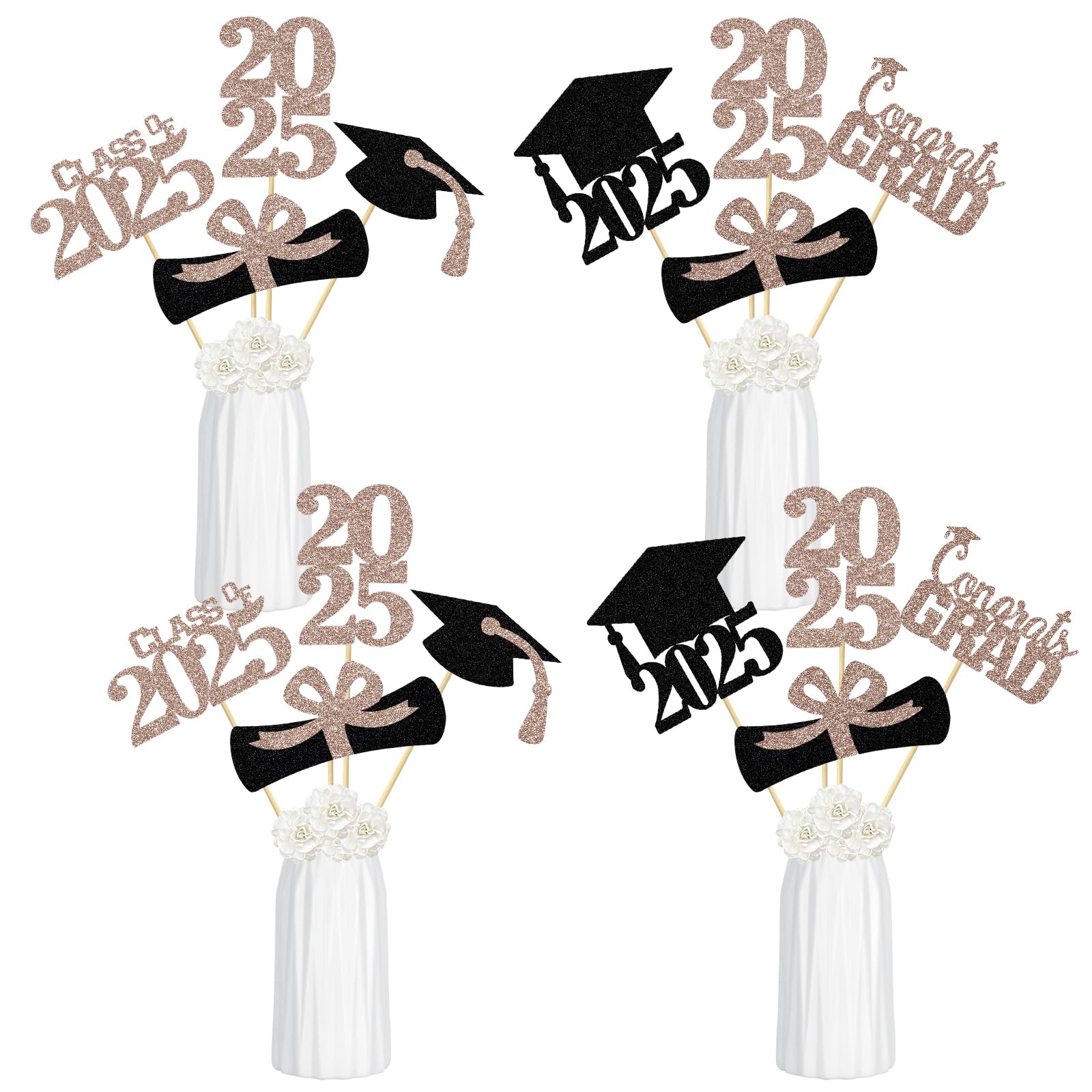 24Pcs 2025 Graduation Centerpieces Sticks - Rose Gold Graduation Party Decorations for Tables, 2025 Grad Table Centerpieces - Perfect for Graduation Ceremonies, Banquets & School Celebrations
