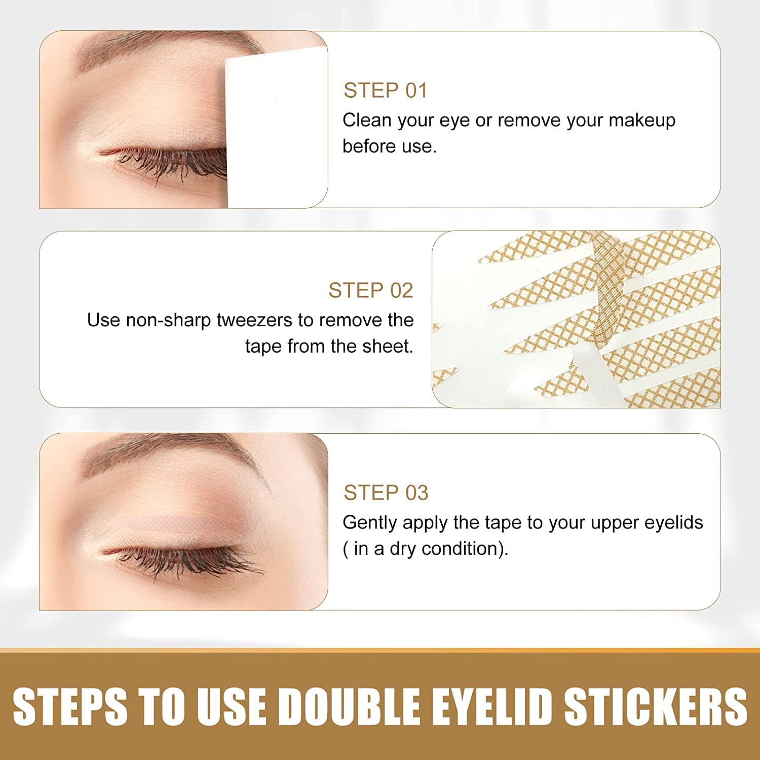 GLNRM Invisible Waterproof Double Eyelid Tape - Hooded Eyes Makeup Stickers with Fork Tool for Asian Monolid & Droopy Eyelids | Perfect for Natural Eye Makeup & Daily Use