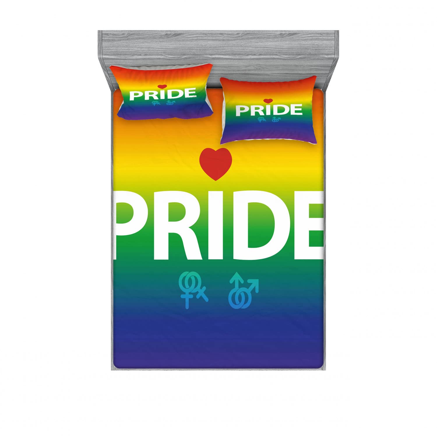 Ambesonne Pride 2-Pack Queen Size Fitted Sheet & Pillow Sham Set - 4 Piece LGBTQ+ Bedding Collection (2 Fitted Sheets + 4 Pillow Covers) - Vibrant Multicolor Gender-Inclusive Design for Bedroom Decor | Perfect for Pride Month, Guest Rooms & Themed Bedrooms