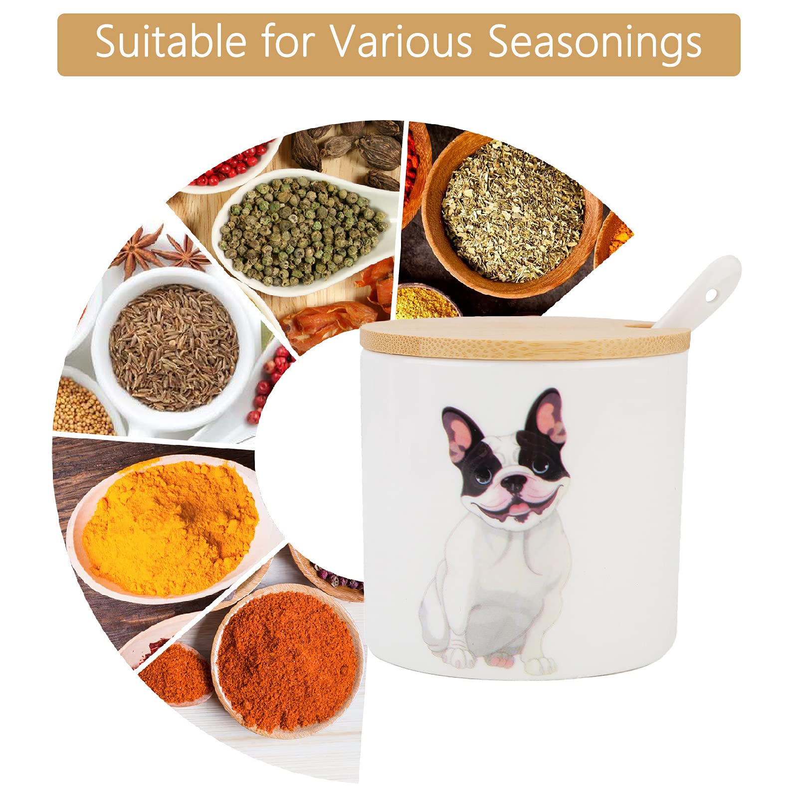 Ceramic Sugar Bowl with Wooden Lid & Stainless Steel Spoon - 9oz/266ml Dog Pattern Porcelain Sugar Container - Perfect for Coffee, Tea, Baking & Home Decor - Ideal Gift for Dog Lovers & Pet Owners