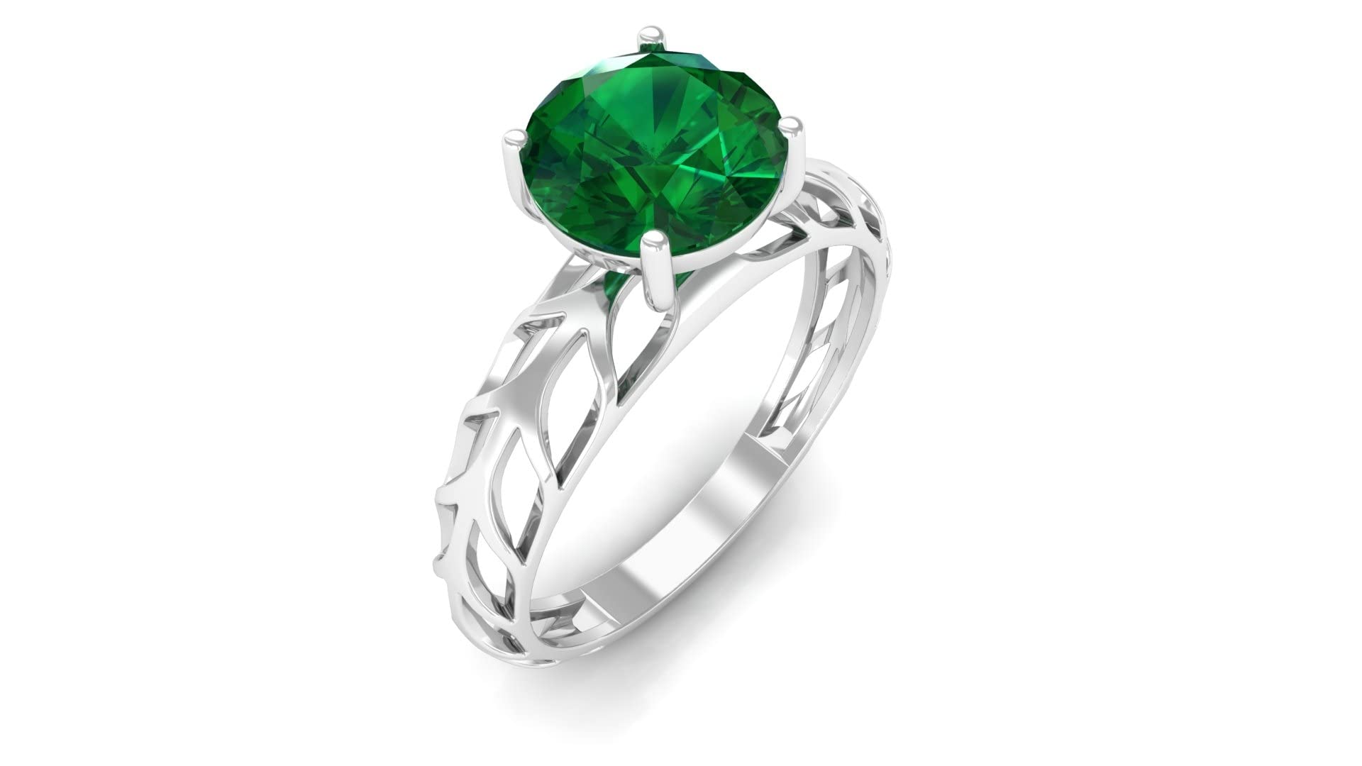 1.75 CT Certified Created Emerald Solitaire Ring for Women - 7mm Lab-Grown Emerald Engagement Ring in 14K Solid Gold - Perfect for Weddings, Anniversaries & Special Occasions