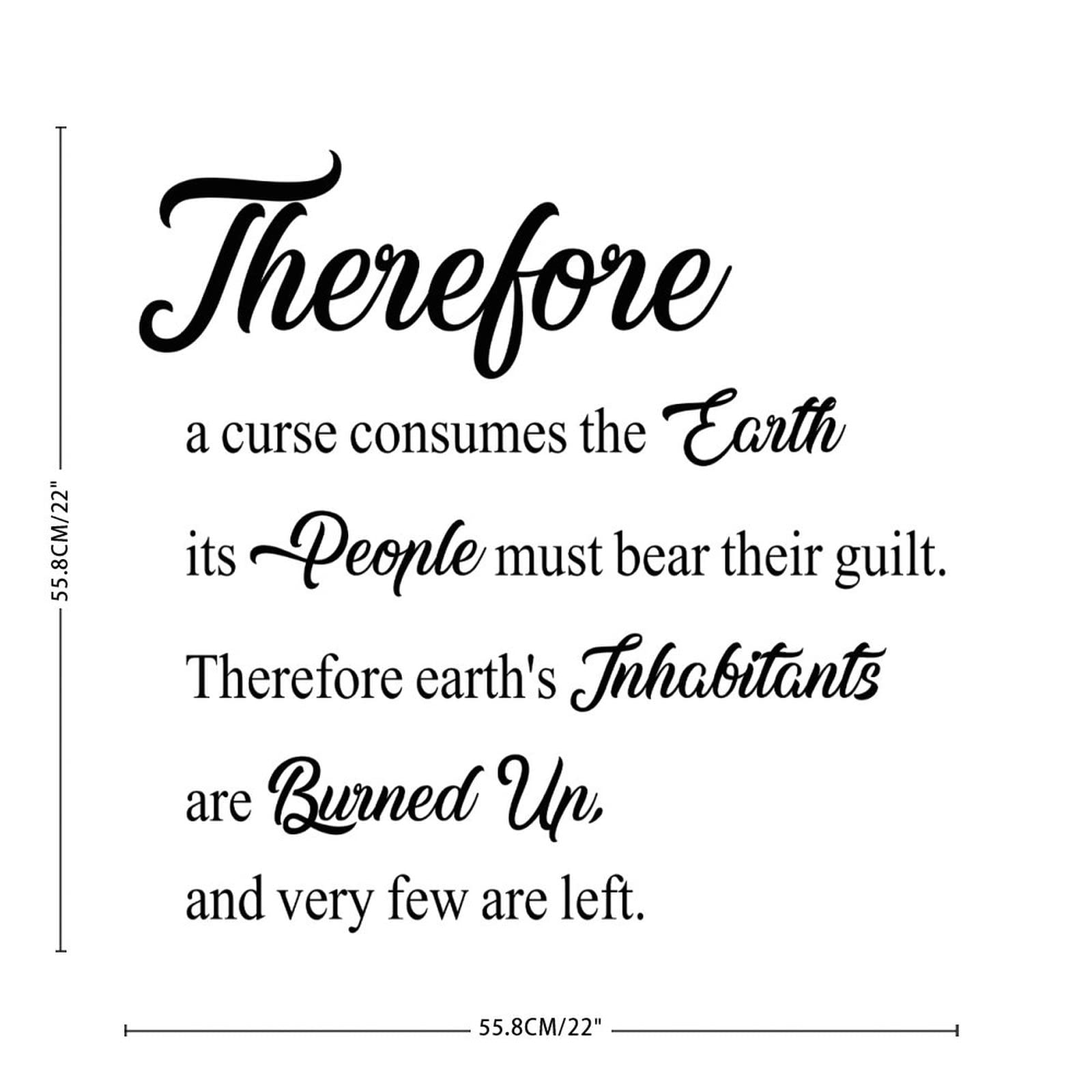 Vinyl Wall Quotes Stickers - 'Therefore A Curse Consumes The Earth' Inspirational Decals for Home, School, Teen Room & Car Decor - Perfect for Bedroom, Office & Classroom Wall Art