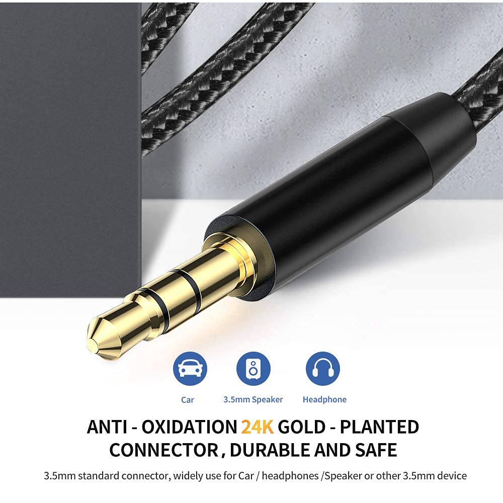 Premium Nylon Braided 3.5mm Aux Cable - 3.3ft/1m Hi-Fi Audio Cord with Gold-Plated Connectors for Motorola Moto G 4G Dual SIM (2nd Gen), Headphones, Car Stereos, Home Audio Systems, Speakers & Echo Devices | Perfect for Commuting, Home Entertainment & Office Use