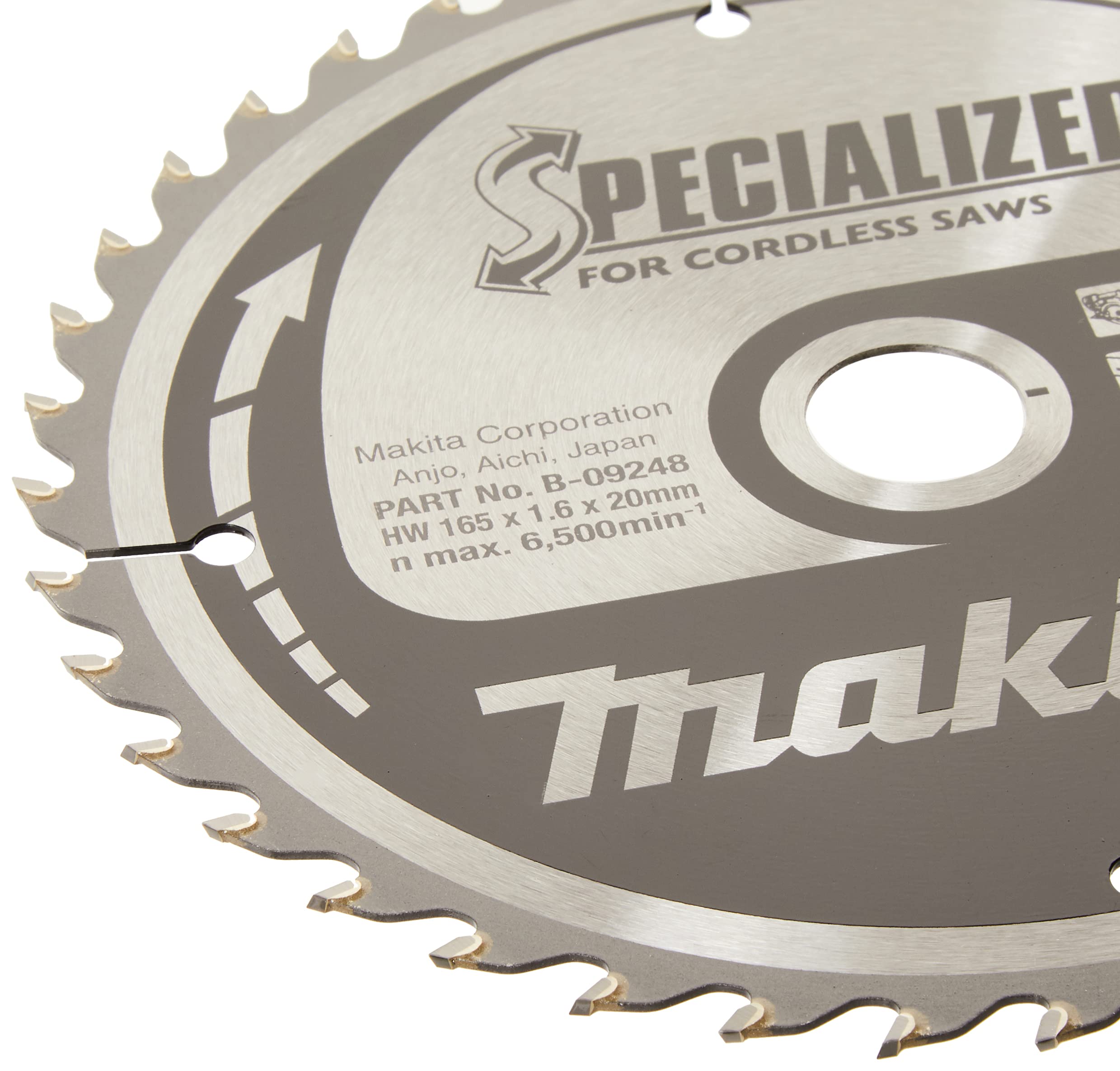 Makita B-09248 165mm 40-Tooth Cordless Circular Saw Blade with 20mm Arbor - Perfect for Woodworking, DIY Projects, and Professional Construction Use