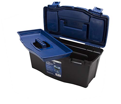 Edward Tools 16” Heavy Duty Plastic Tool Box with Handle - Clear Top Organizer Box with Removable Tray & Built-in Dividers - Secure Locking Lid & Pad Eye Lock - Perfect for Home Garage, Workshop, and Job Site Organization