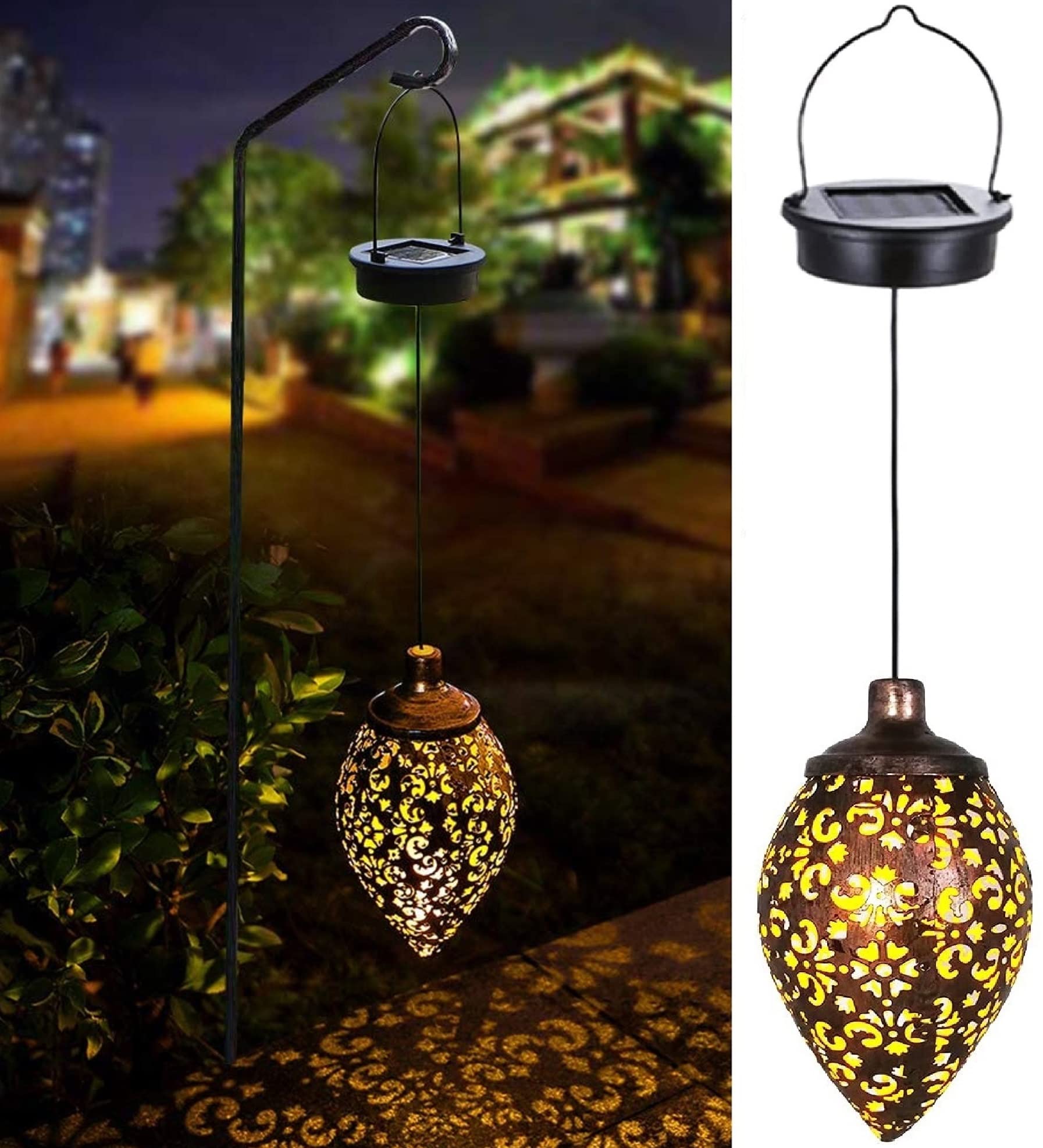 Solar Powered Outdoor Hanging Lantern - Vintage Metal Garden Lights with Warm White LED | Weatherproof & Energy Efficient for Patio, Pathway, Yard, Porch Decor (1 Pack) | Perfect for Evening Ambiance, Outdoor Dining, Garden Parties & Romantic Nights | Great for Landscape Lighting, Backyard Decor & Pathway Illumination | Ideal for Camping, BBQ Nights, Wedding Decor & Holiday Lighting | Enhance Your Outdoor Space for Relaxation, Entertaining Guests & Creating Cozy Atmosphere