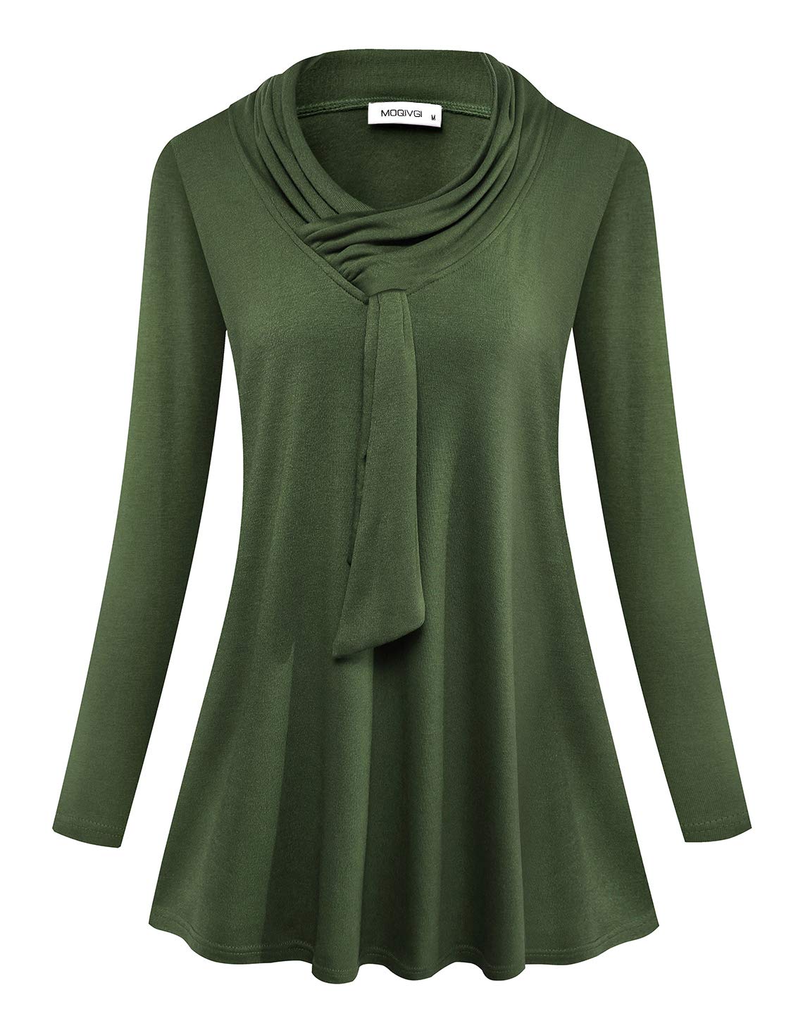 MOQIVGI Women's Long Sleeve Cowl Neck Blouse - Elegant Dressy & Casual Tops for Work, Date Night and Everyday Wear