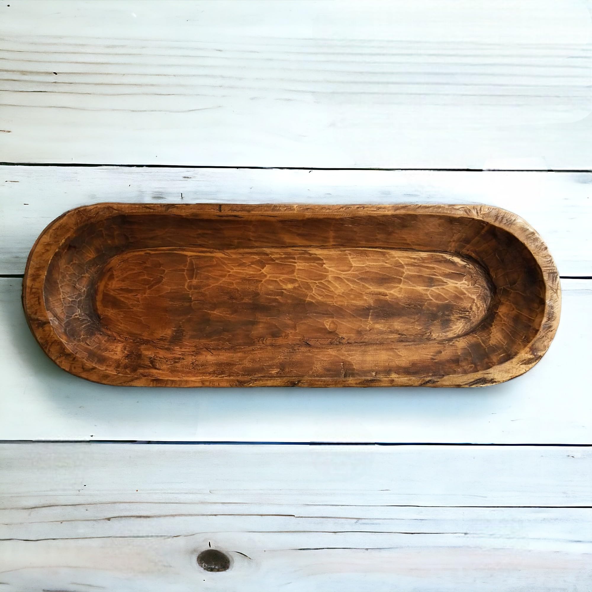Extra Large Wood Dough Bowl - Extra Long Handcrafted Wooden Decorative Bowl - The Big Bend - Perfect for Farmhouse Decor, Rustic Centerpieces, and Bread Serving