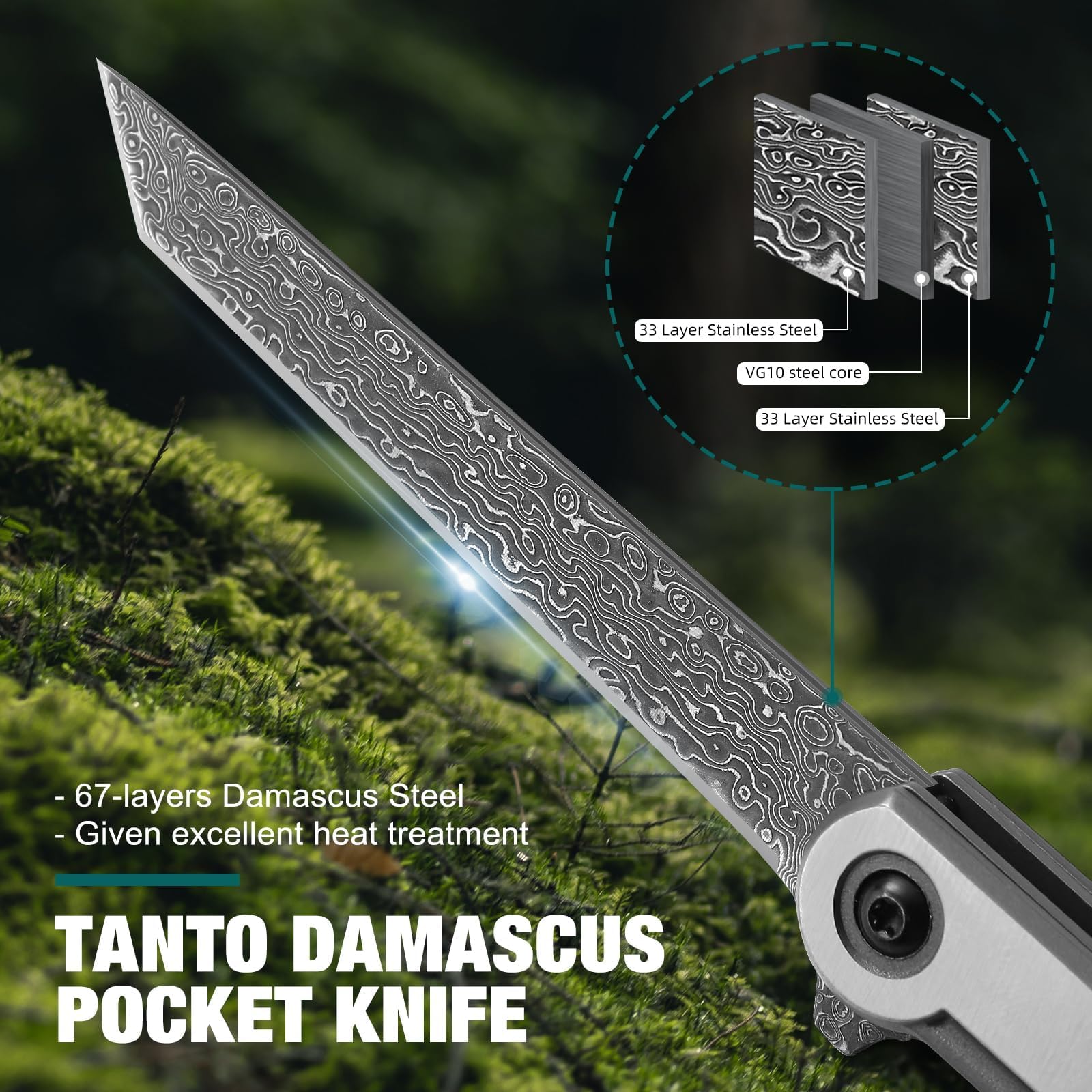 Premium Handmade Damascus Tanto Folding Pocket Knife - Tactical EDC Knife for Men & Women | Slim Gentleman's Flip Knife | Perfect Gift for Outdoors, Camping & Everyday Carry (EDC)