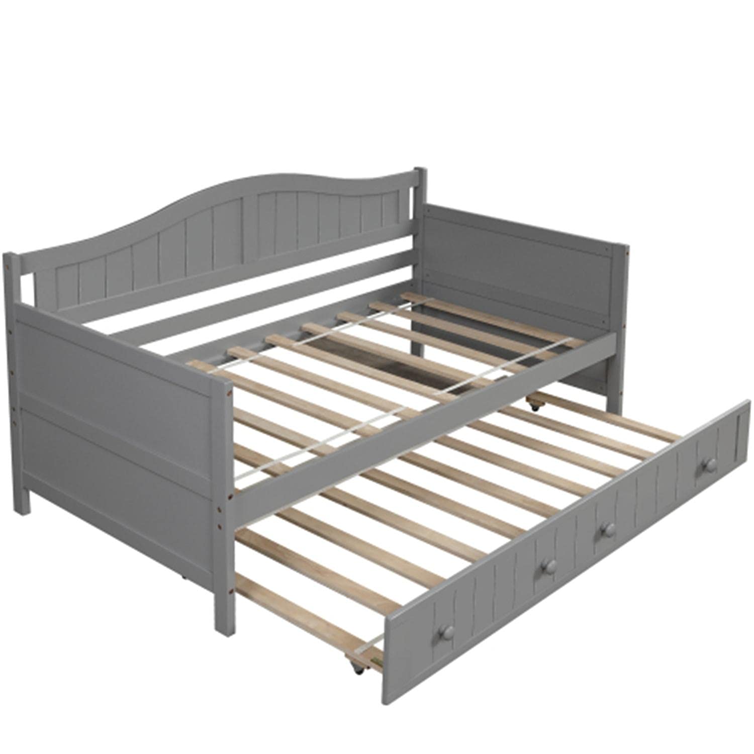 Twin Size Daybed with Trundle - Convertible Sofa Bed Frame with Wood Slat Support, No Box Spring Needed, Gray - Perfect for Guest Rooms, Small Spaces & Multi-Functional Living Areas