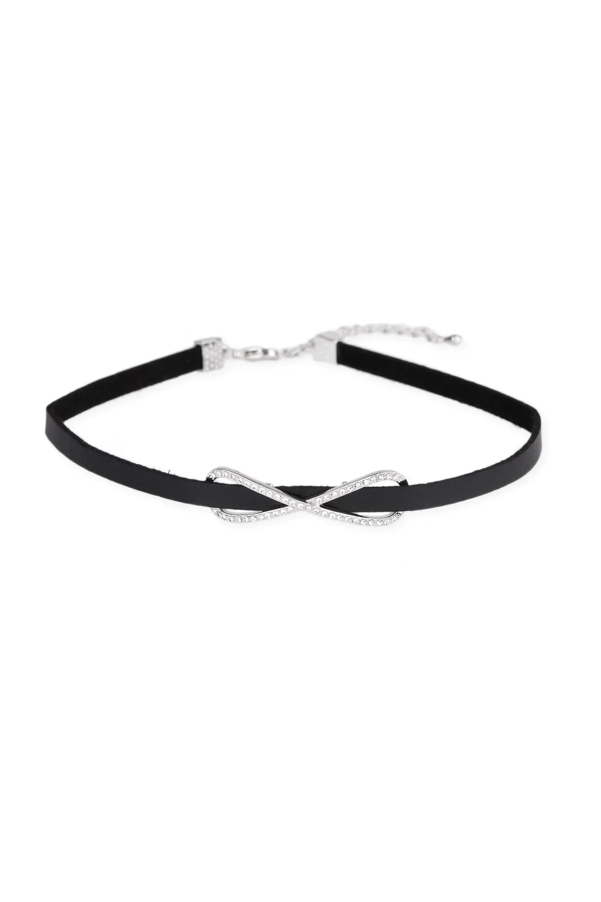 Elegant Infinity Crystal Choker Necklace in Black - Perfect for Evening Parties, Weddings & Date Nights