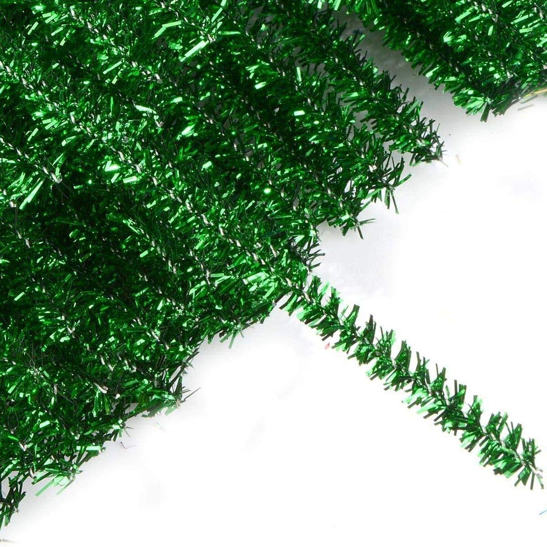 100pcs Pipe Cleaners Chenille Stems for DIY Crafts - 6mmx30cm Christmas Decorations, Glitter Green - Perfect for Holiday Ornaments, Classroom Projects & Kids' Art Supplies