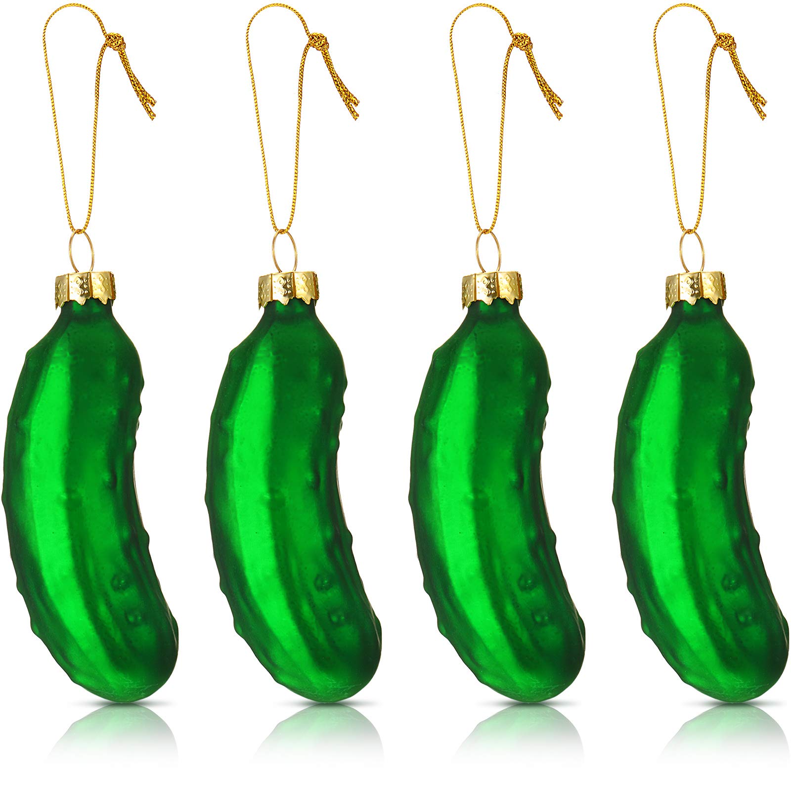 Syhood 4-Piece Glass Blown Christmas Pickle Ornament Set - Holiday Tree Decorations with Hanging Strings | Perfect for Xmas Tree Decor, Gift Exchange & Festive Home Decor